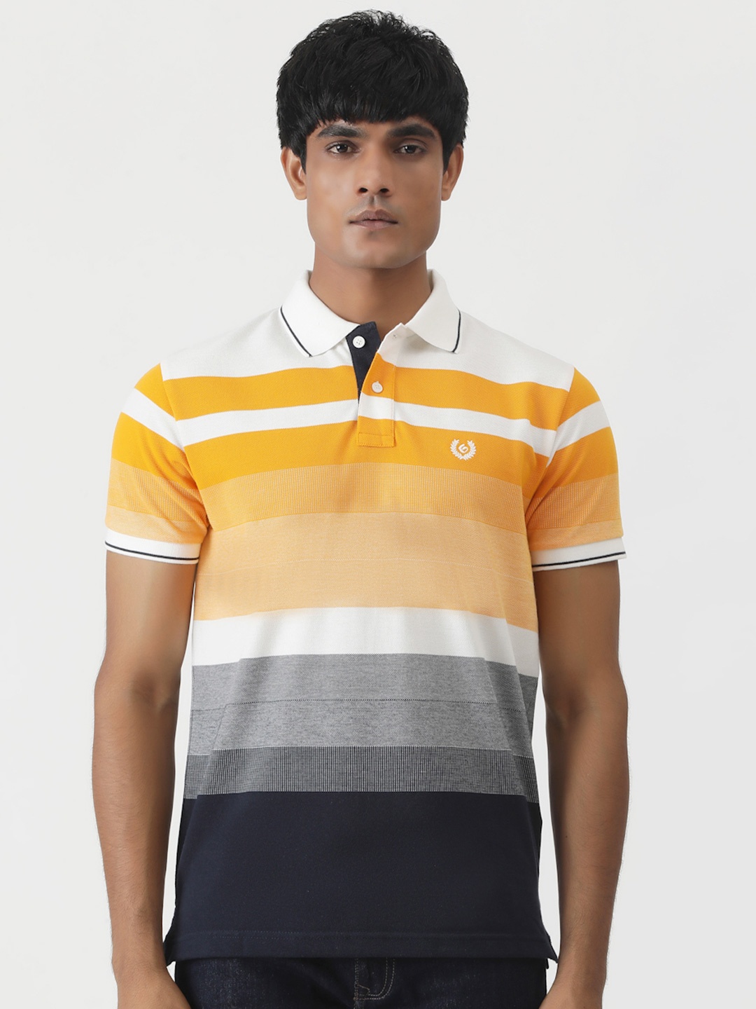 

Greenfibre Men Striped Polo Collar Slim Fit Casual T-Shirt, Orange