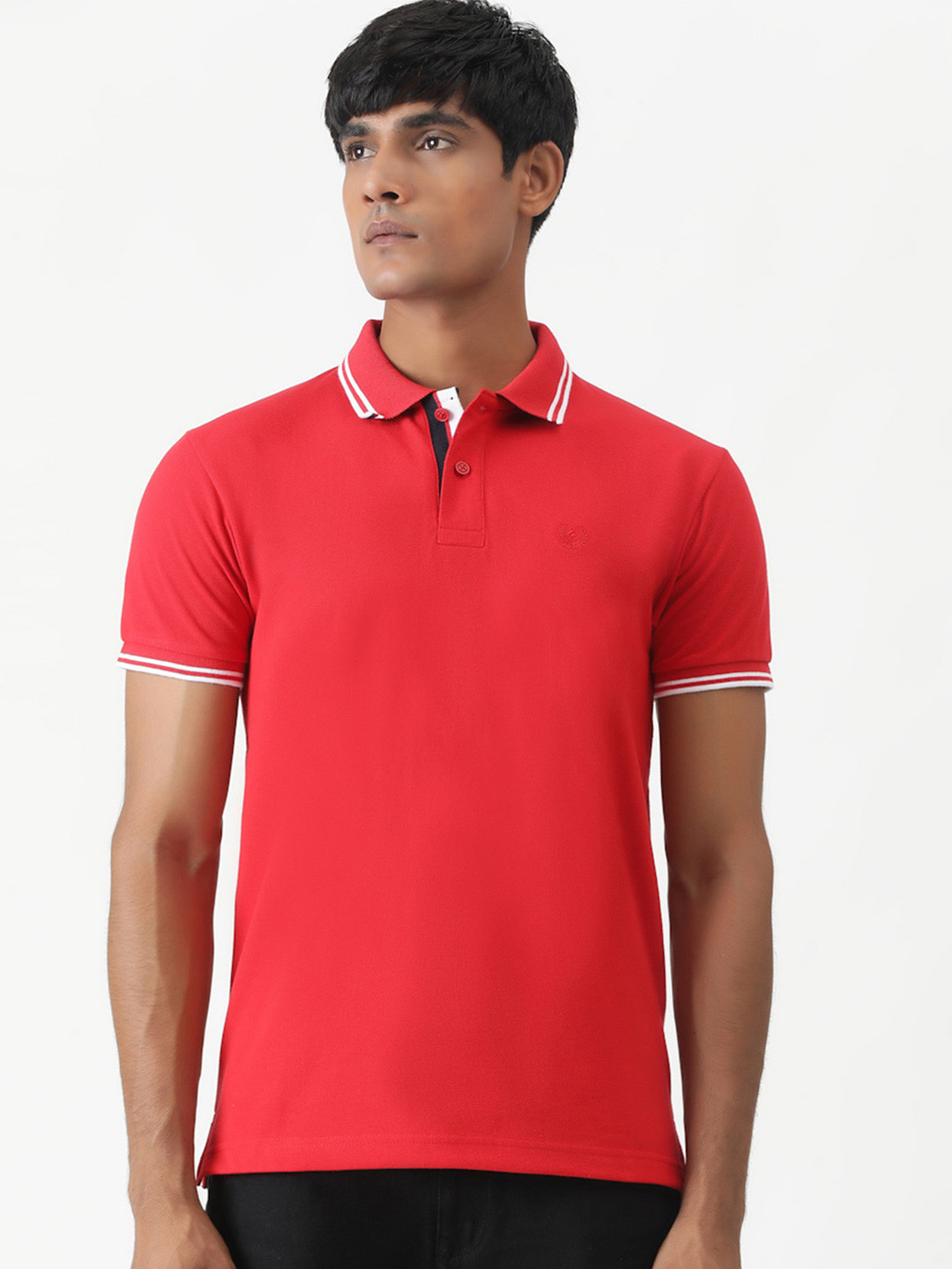 

Greenfibre Men Solid Slim Fit Polo Collar Casual T-shirt, Red