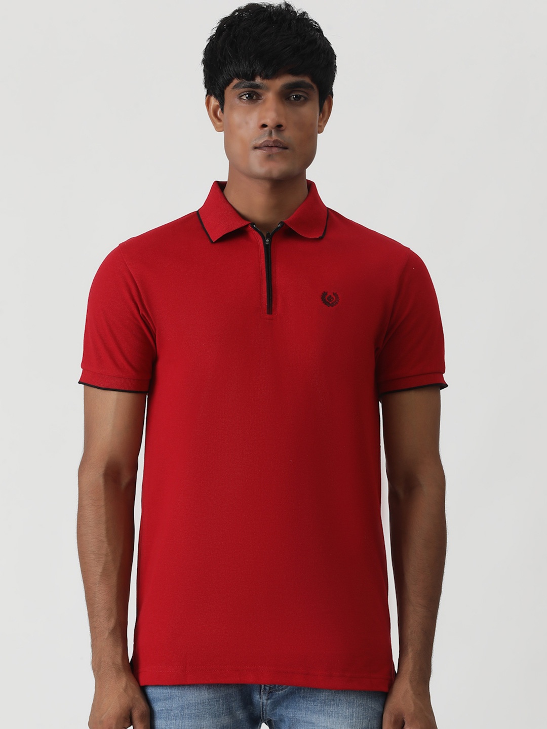 

Greenfibre Men Solid Polo Collar Slim Fit Casual T-Shirt, Red