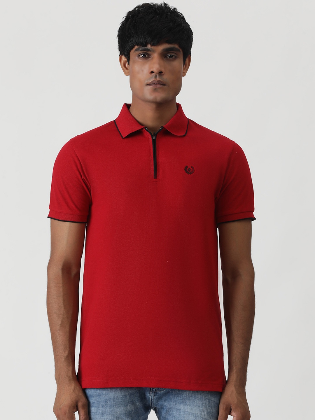 

Greenfibre Men Solid Polo Collar Slim Fit Casual T-Shirt, Red