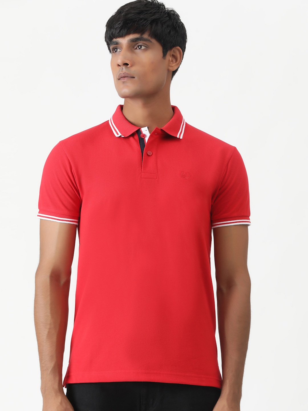 

Greenfibre Men Solid Slim Fit Polo Collar Casual T-shirt, Red