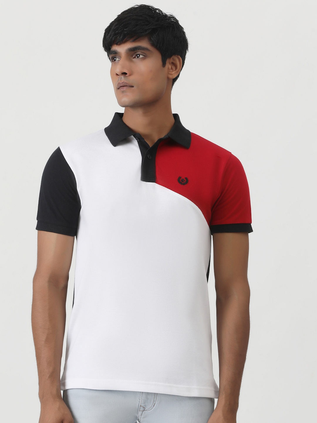 

Greenfibre Men Colourblocked Polo Collar Slim Fit Casual T-Shirt, White