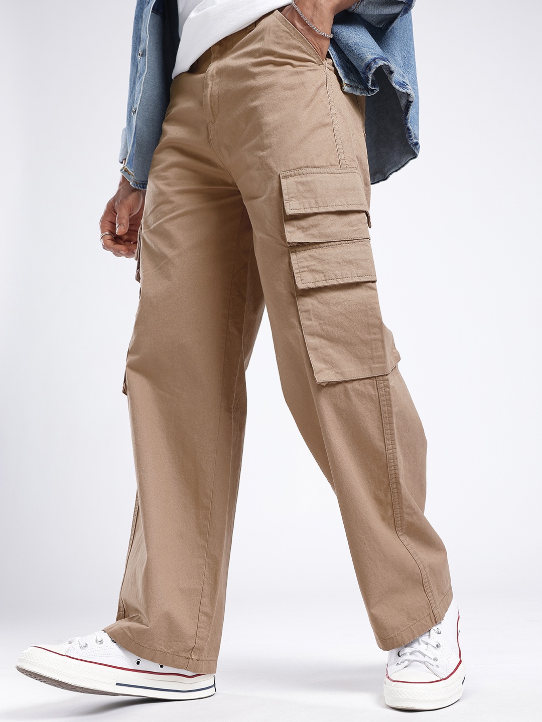 

glitchez Men Utility Cool Relaxed Fit Cargos Trousers, Beige