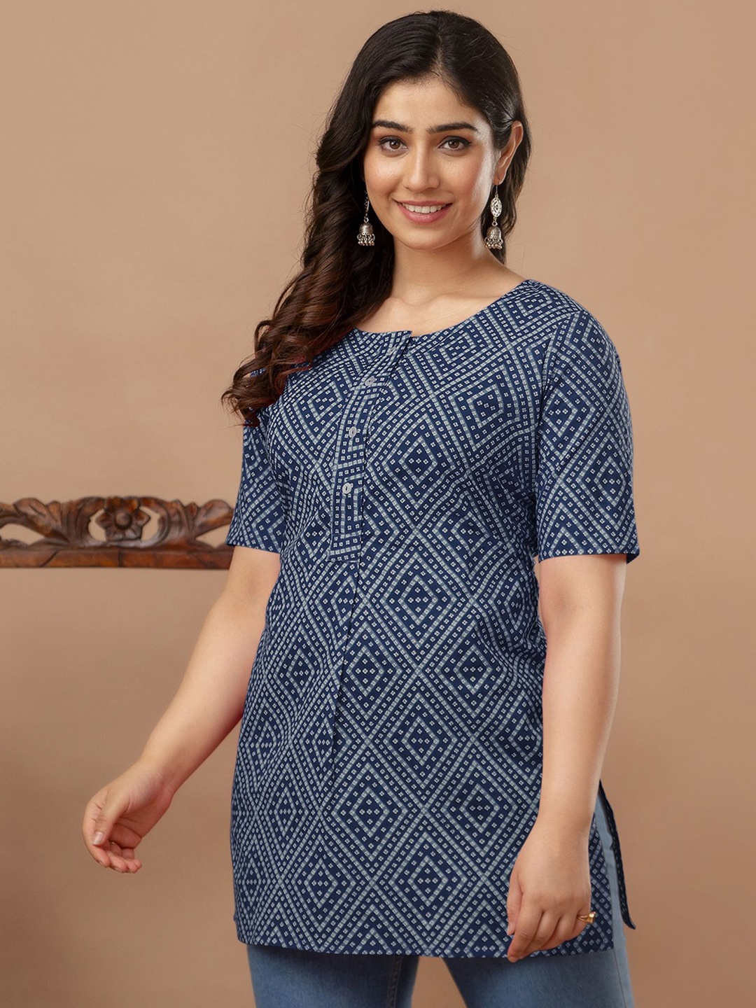 

MURLI KURTI Printed Tunic, Navy blue