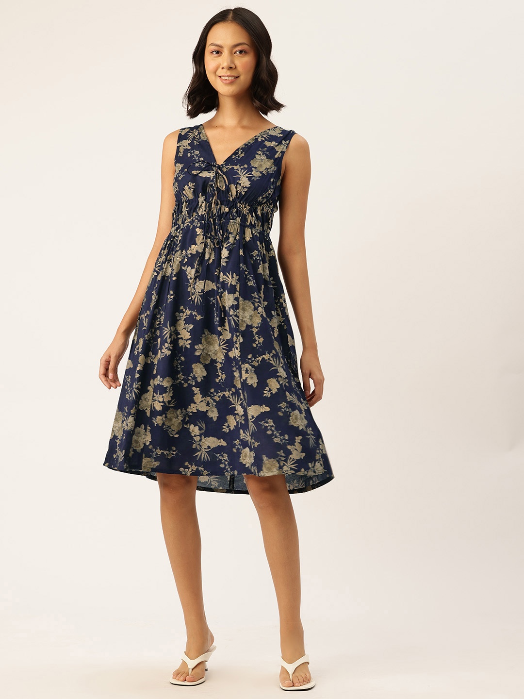 

CRAFTED FOR YOU Floral Print Sleeveless A-Line Dress, Navy blue