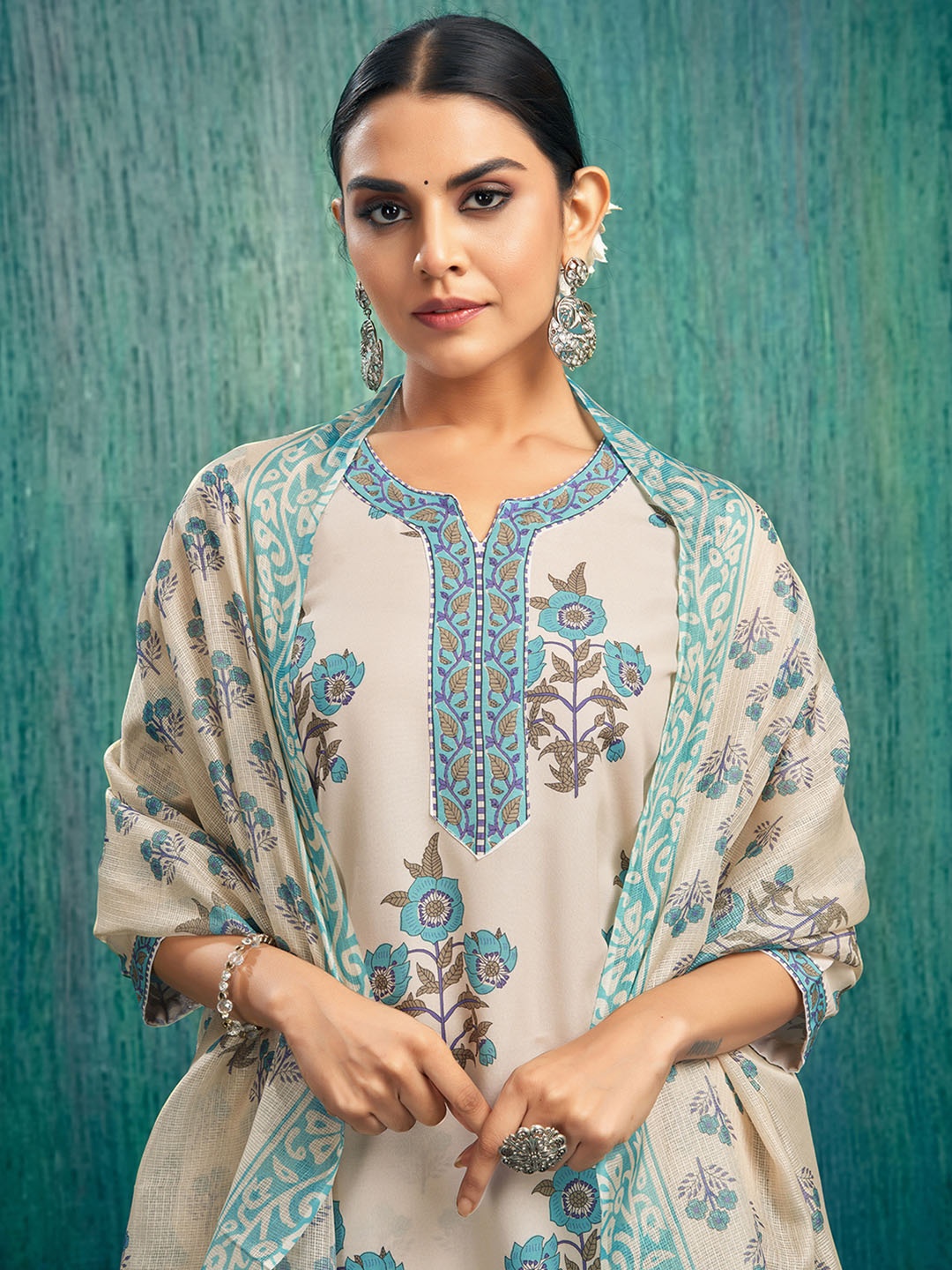 

KALINI Women Ethnic Motifs Printed Regular Kurta with Trousers & With Dupatta, Beige