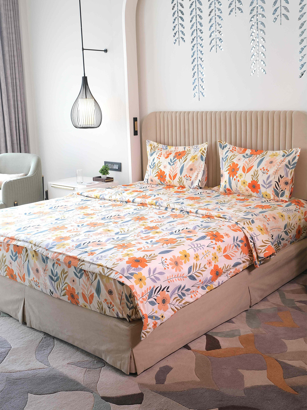 

Pure Decor Bedding of 4 Pieces Bedsheet Set (2.74m X 2.74m) With Comforter (2.21m X 2.46m), Off white