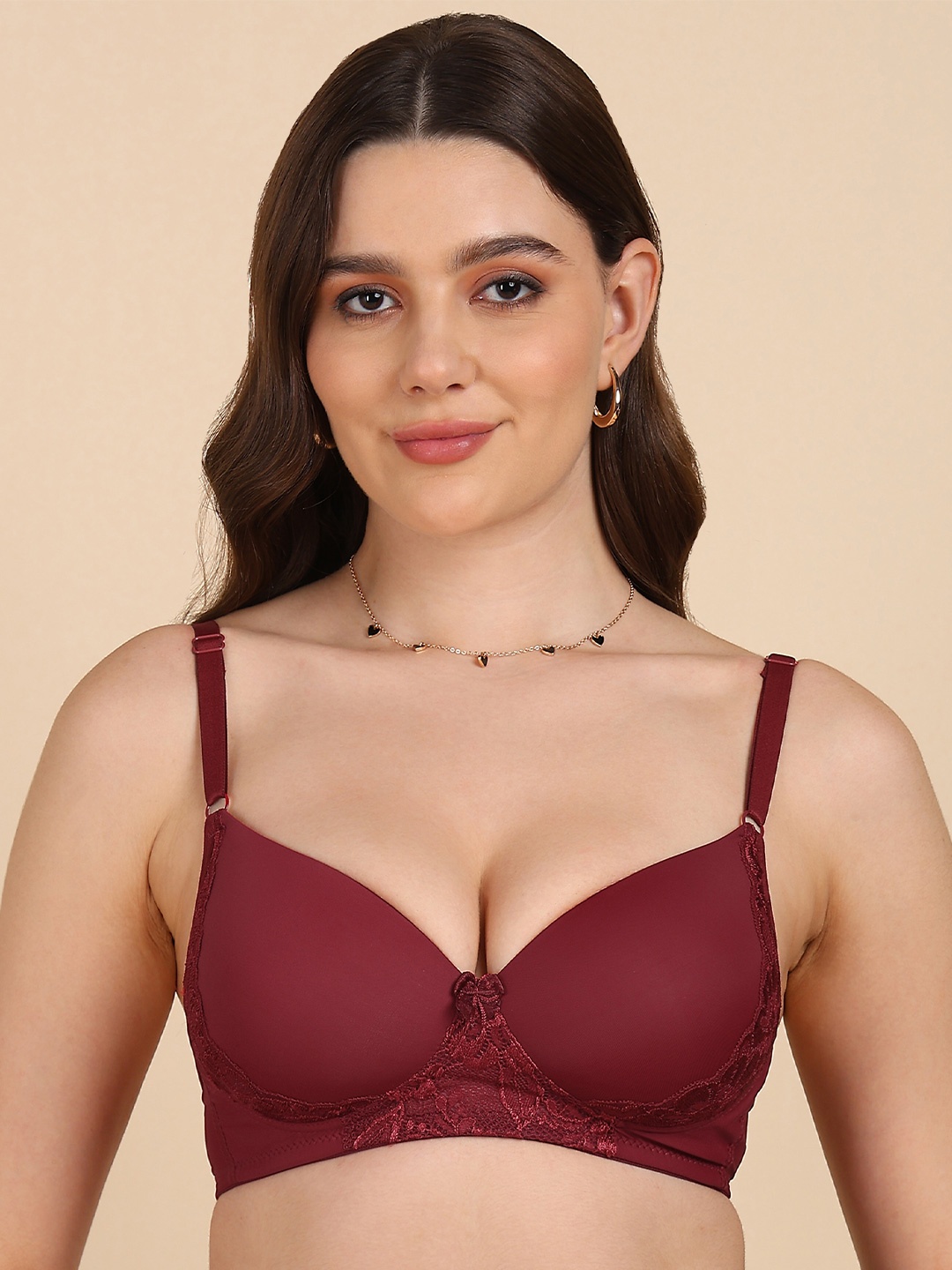 

Dressberry Full Coverage Lightly Padded Lace T-shirt Bra, Burgundy