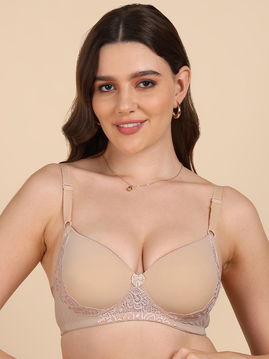 

DressBerry Lightly Padded Lace Bra, Beige
