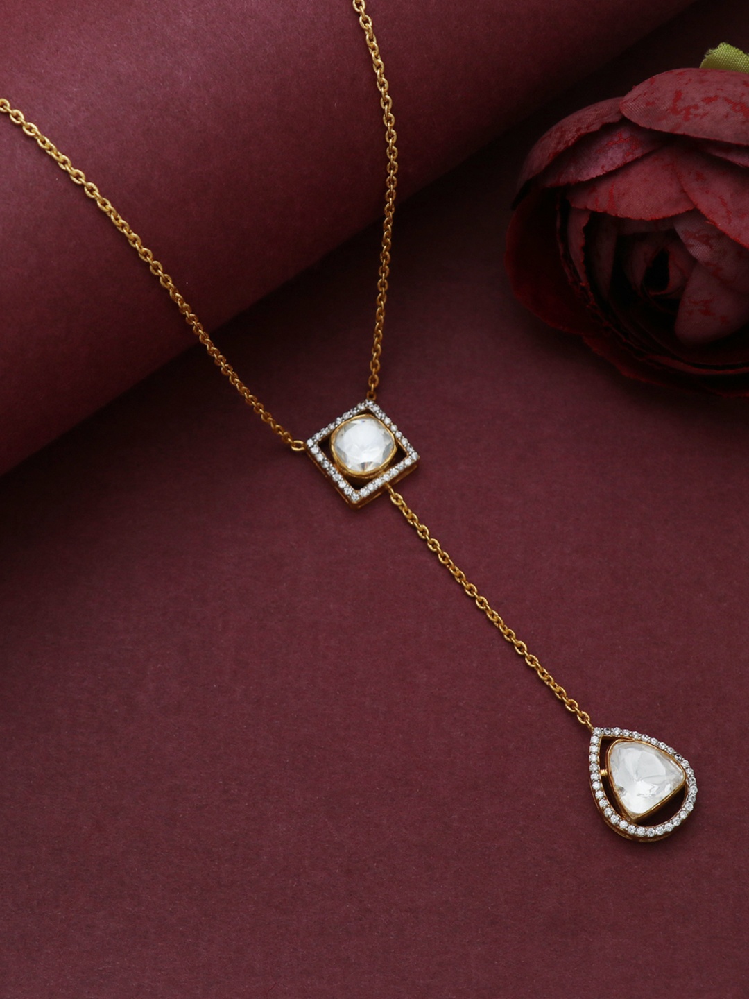 

Raj Gems 925 Sterling Silver Moissanite Polki Heart Shape Quartz Necklace, Gold