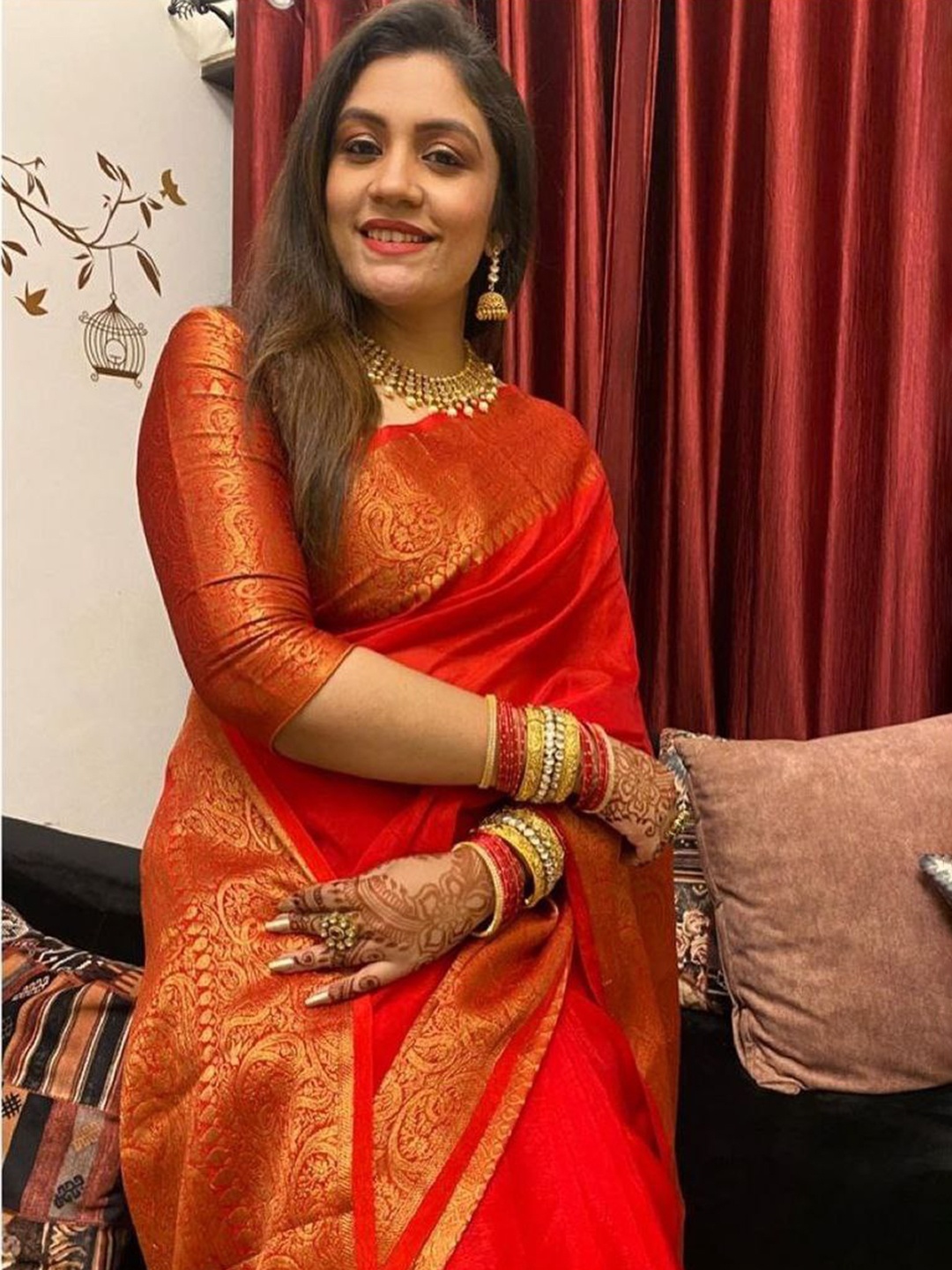 

Wuxi Woven Design Zari Pure Silk Banarasi Saree, Red