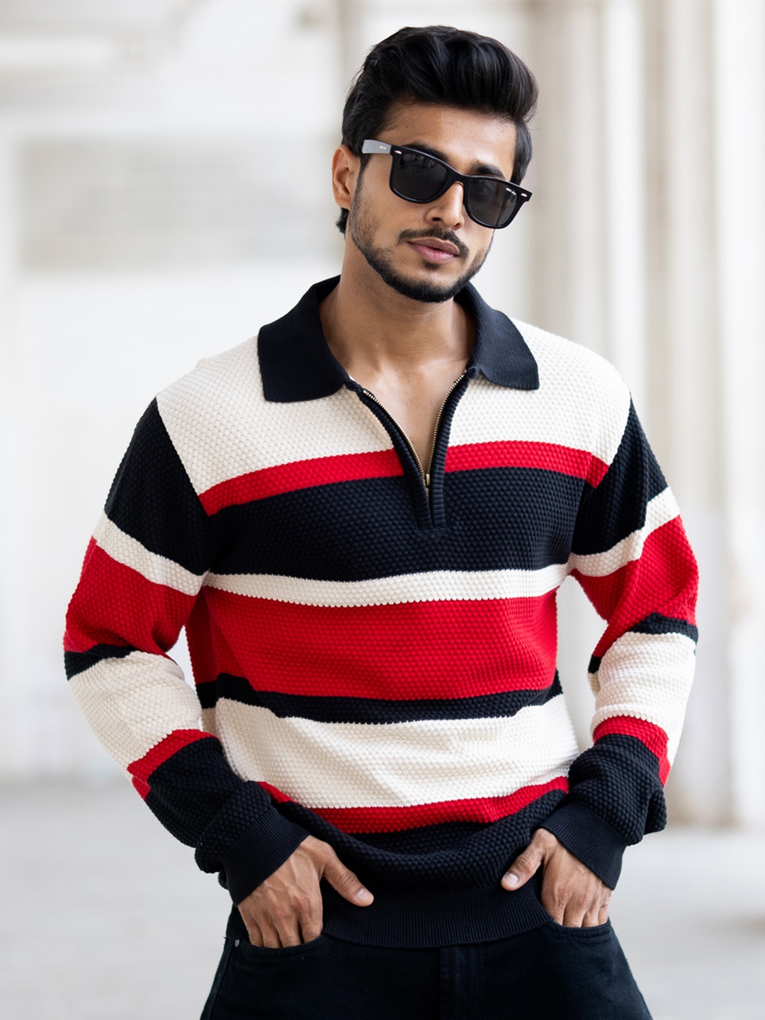 

Powerlook Men Striped Polo Collar T-shirt, Multi