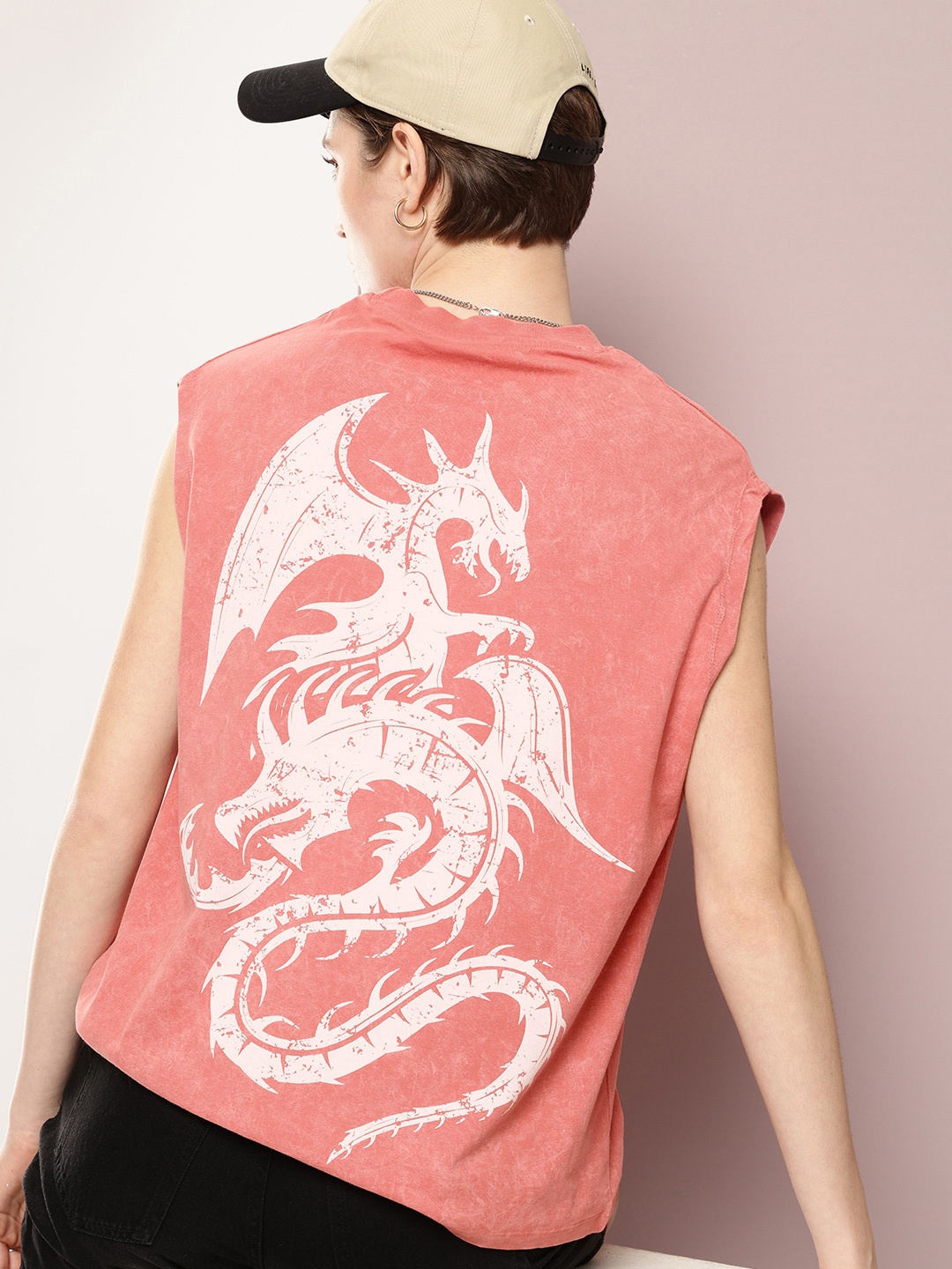 

Kook N Keech Printed High Neck Oversized T-shirt, Pink