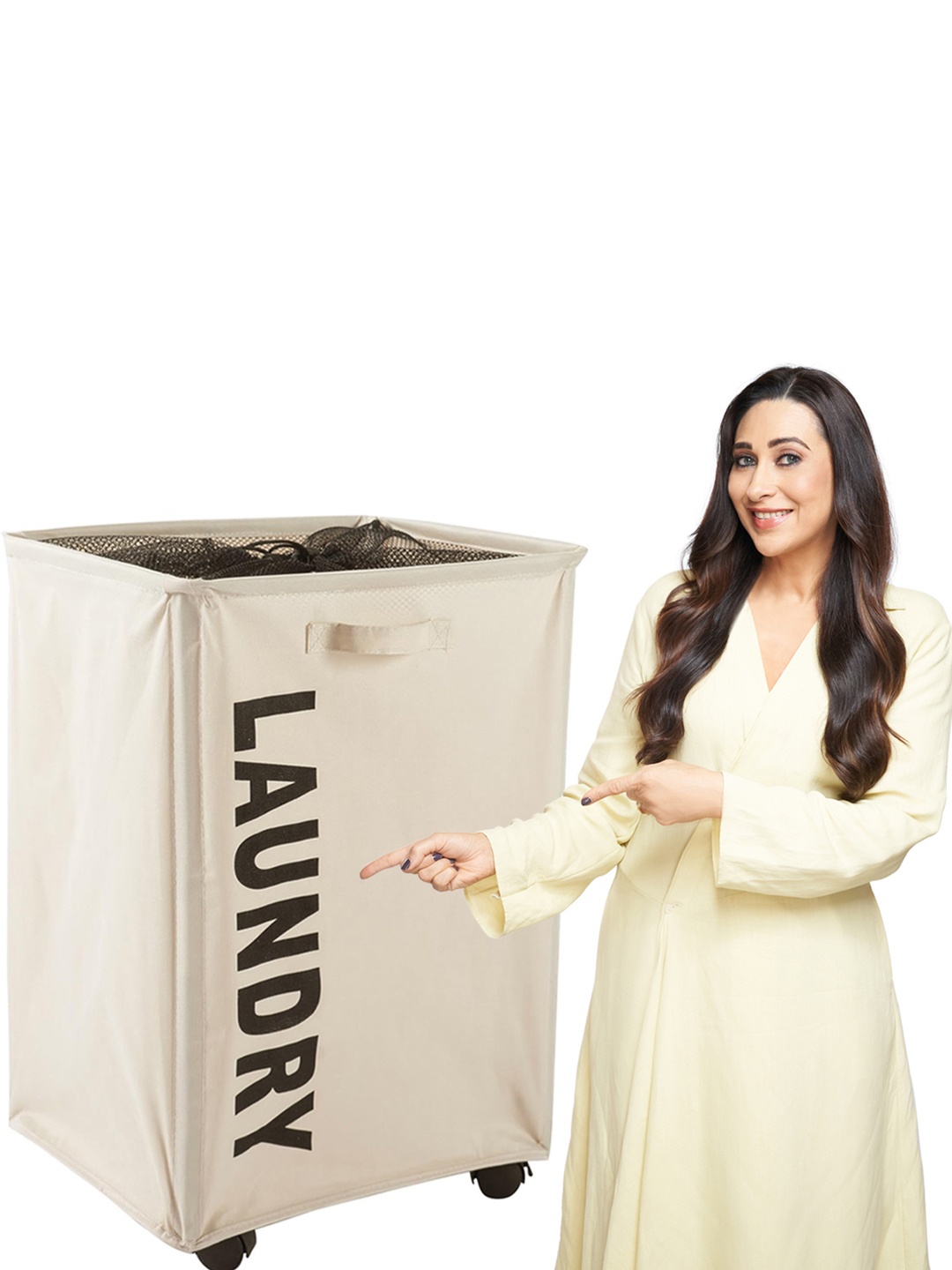 

HOKIPO Cream Coloured Printed Foldable Laundry Bags