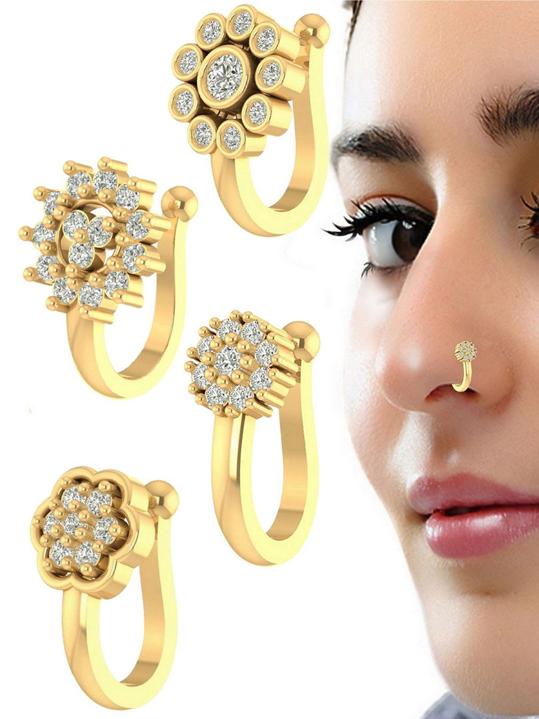 

VAMA Cubic Zirconia Stud Nosepin, Gold