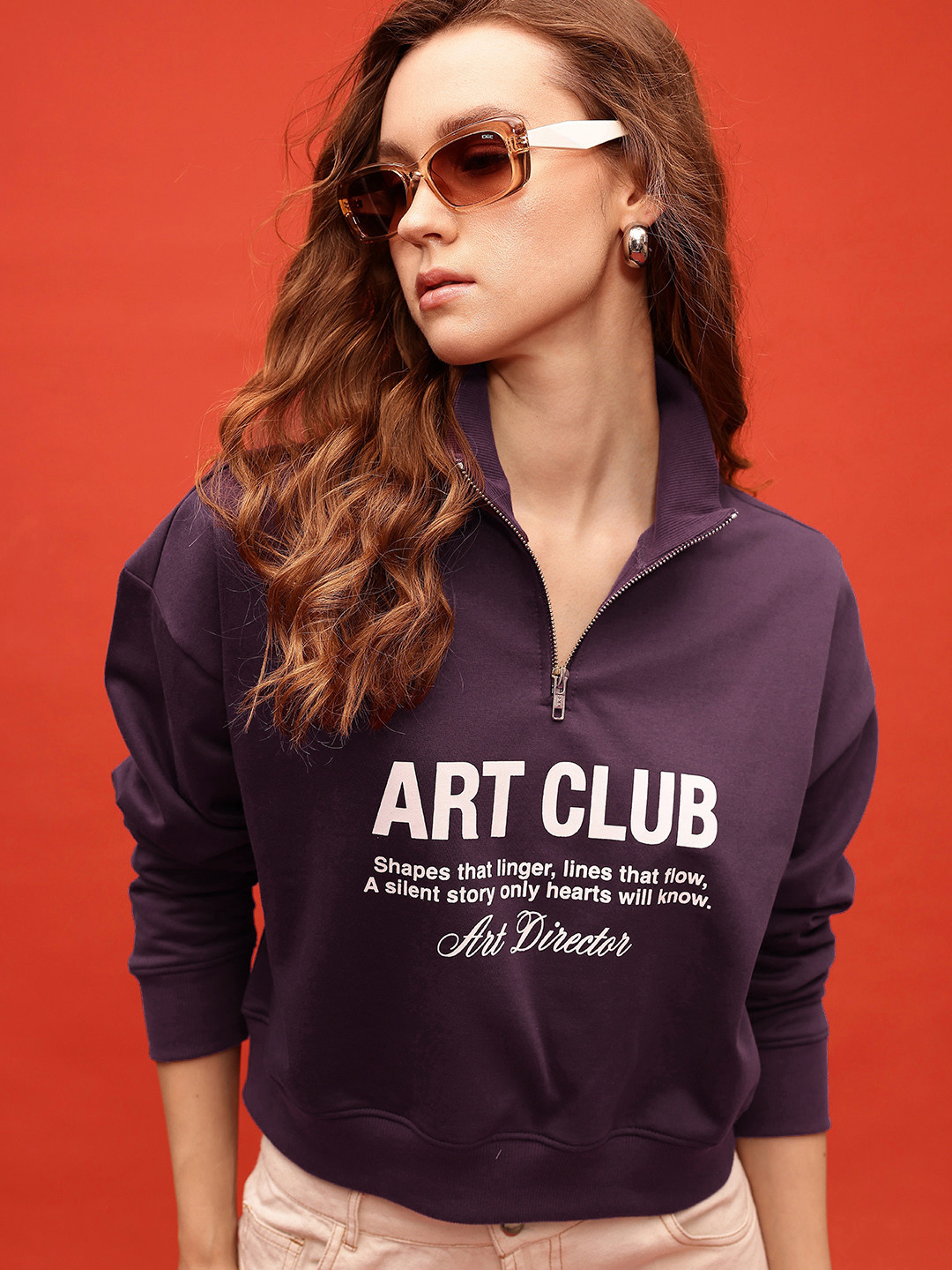 

glitchez Street Savvy Printed Mock Collar Oversized Sweatshirt, Purple