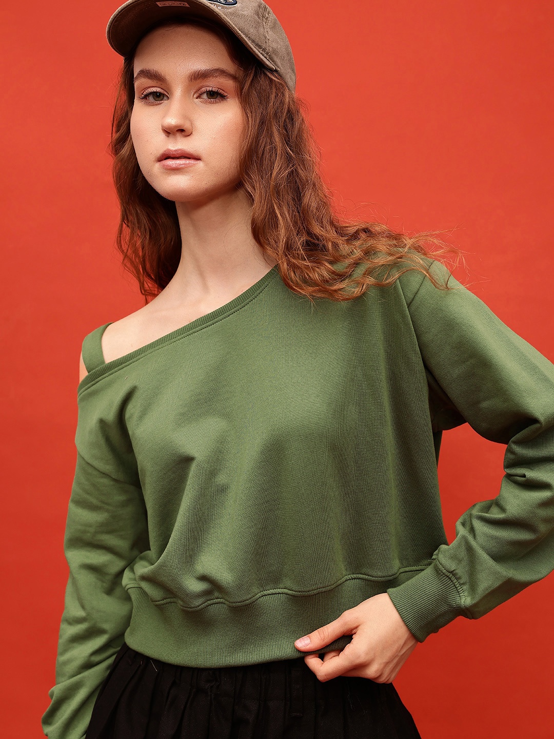 

glitchez Urban Chic One Shoulder Oversized Sweatshirt, Green