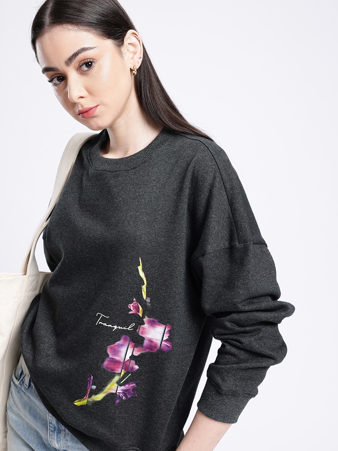 

glitchez Urban Rizz Printed Oversized Sweatshirt, Grey