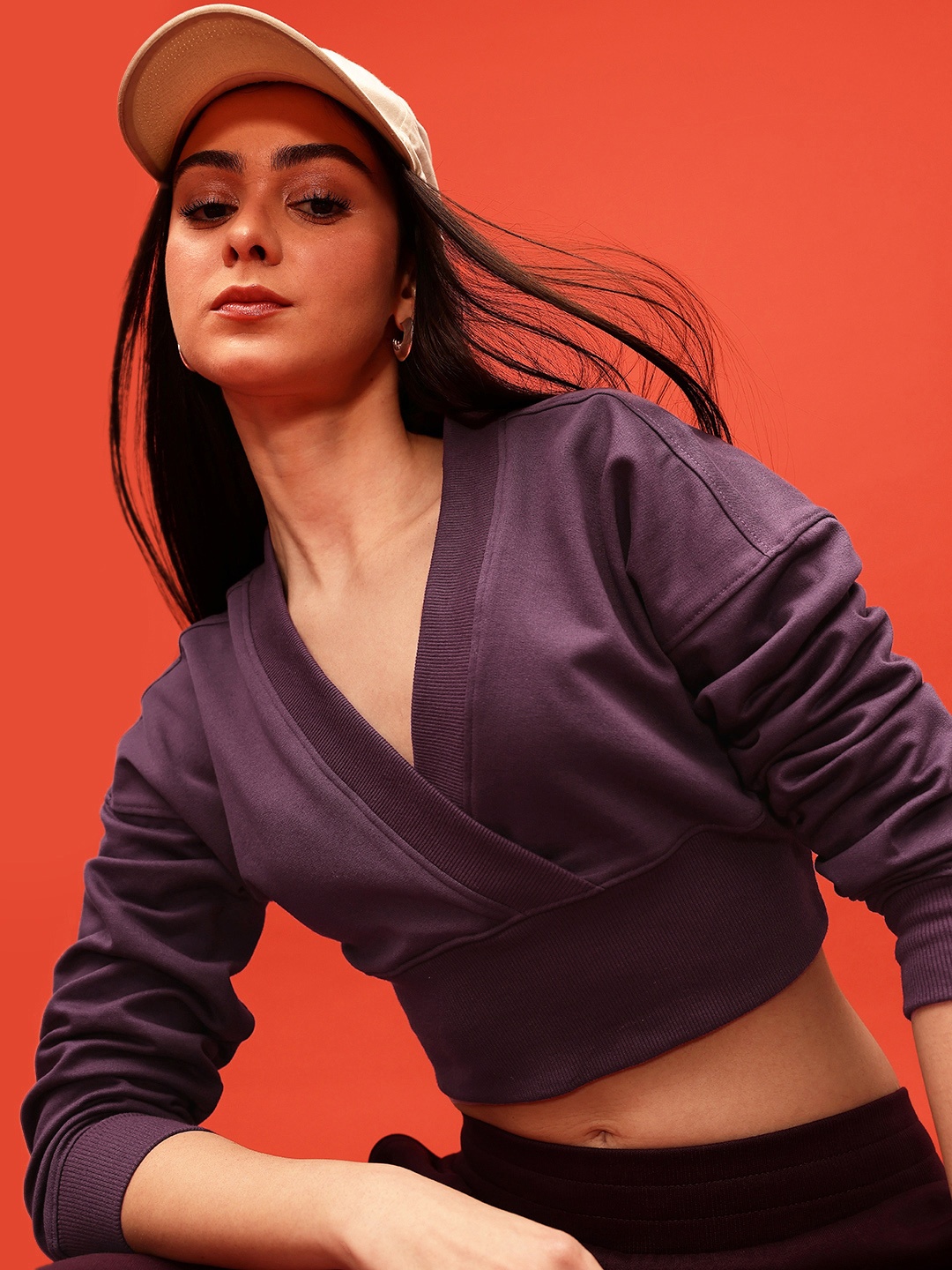 

glitchez Sleek Streetwear Oversized Crop Sweatshirt, Purple