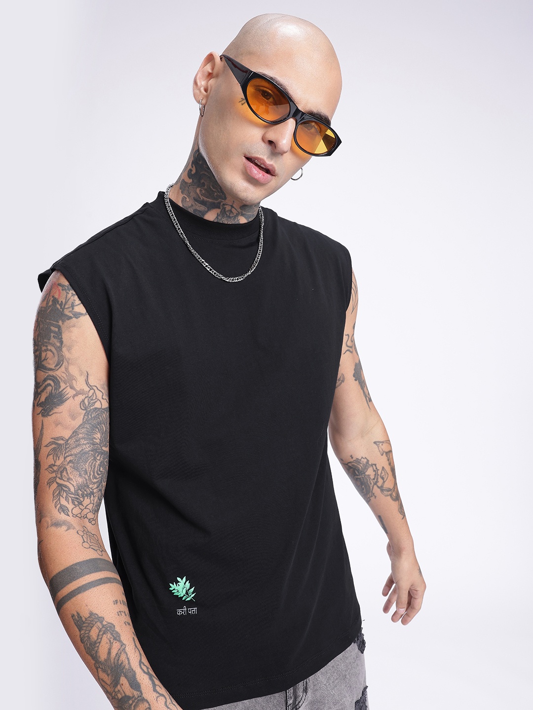 

glitchez Classic Vibe Sleeveless Oversized T-shirt, Black