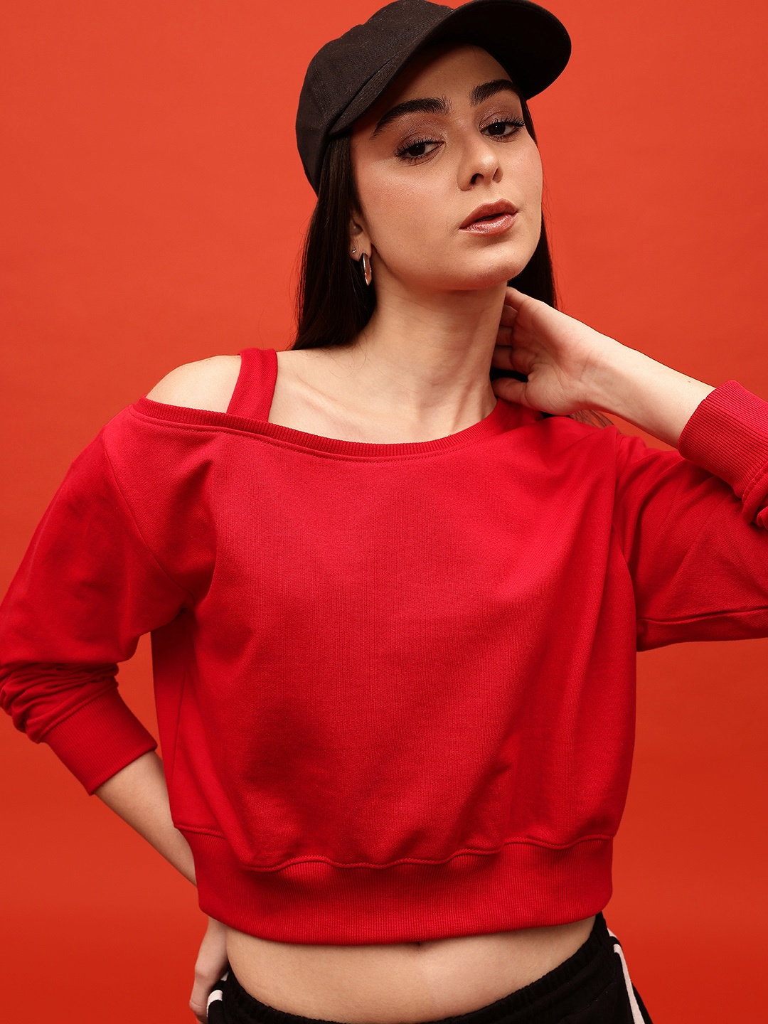 

glitchez Street Savvy One Shoulder Oversized Crop Sweatshirt, Red