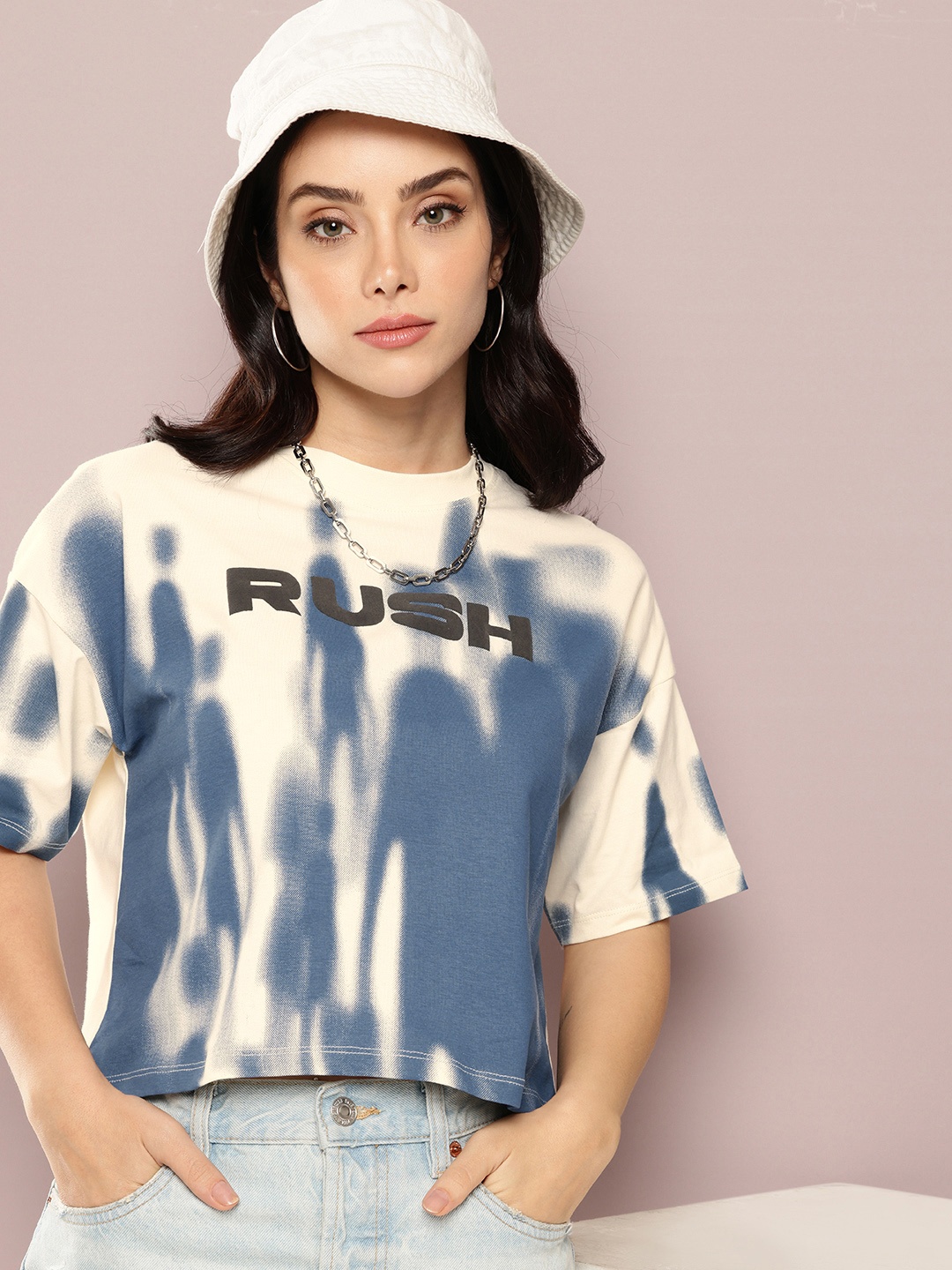

Kook N Keech Printed Drop-Shoulder Sleeves Boxy T-shirt, Cream