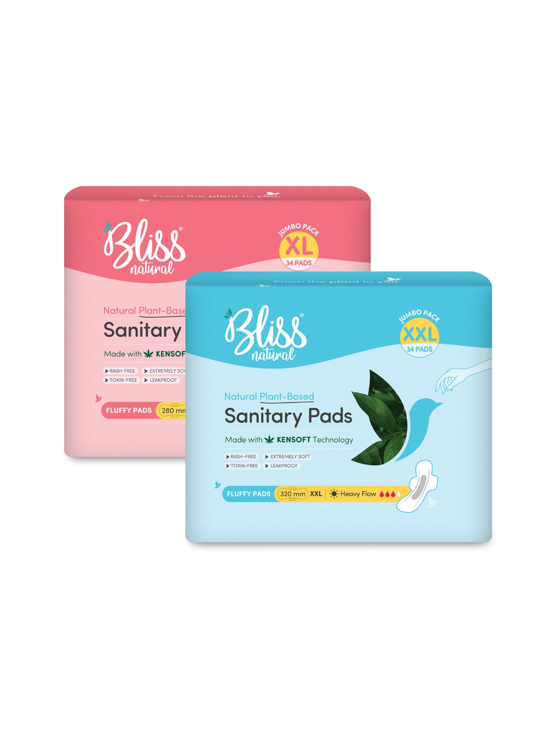 

BLISSNATURAL Set Of 2 Natural Plant Based Sanitary Pads - 34 Pads Each - XL & XXL, White