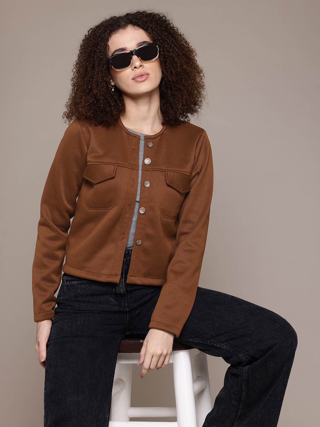 

The Roadster Lifestyle Co. Crop Tailored Jacket, Coffee brown