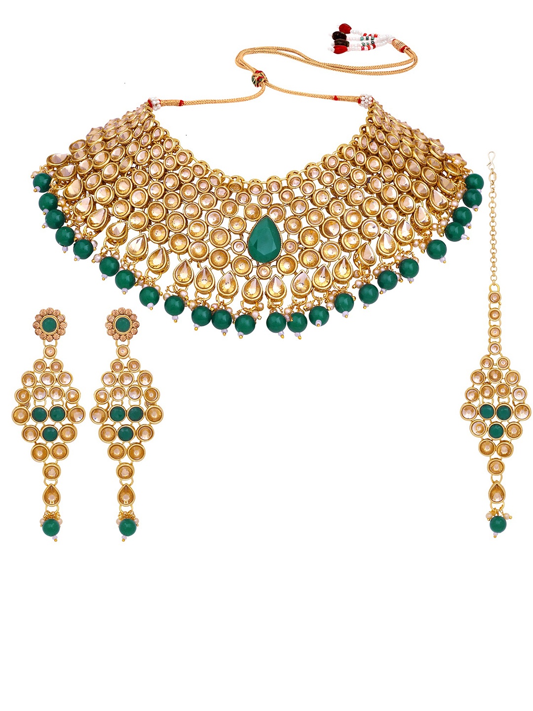 

Stefan Gold-Plated Kundan Studded & Beaded Jewellery Set