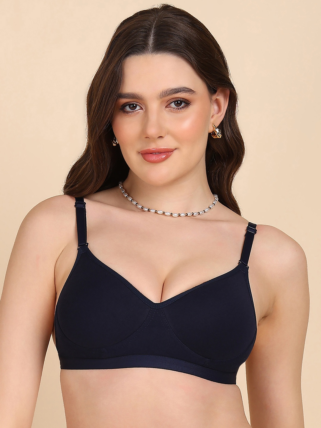 

DressBerry Medium Padded Sleek-look Bra, Navy blue