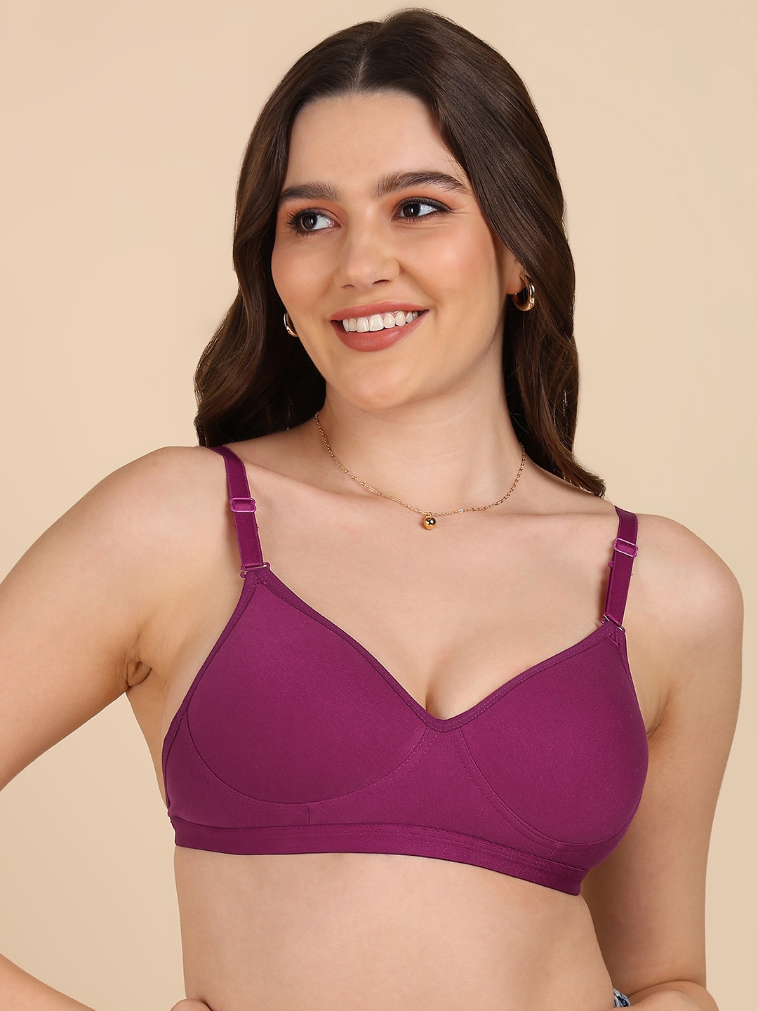 

DressBerry Women Medium Padded Sleek-Look Cotton T-shirt Bra, Magenta