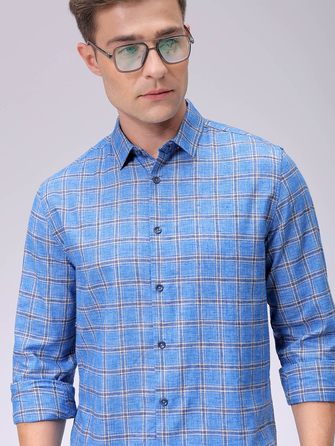 

The Indian Garage Co Men Slim Fit Opaque Checked Casual Shirt, Blue