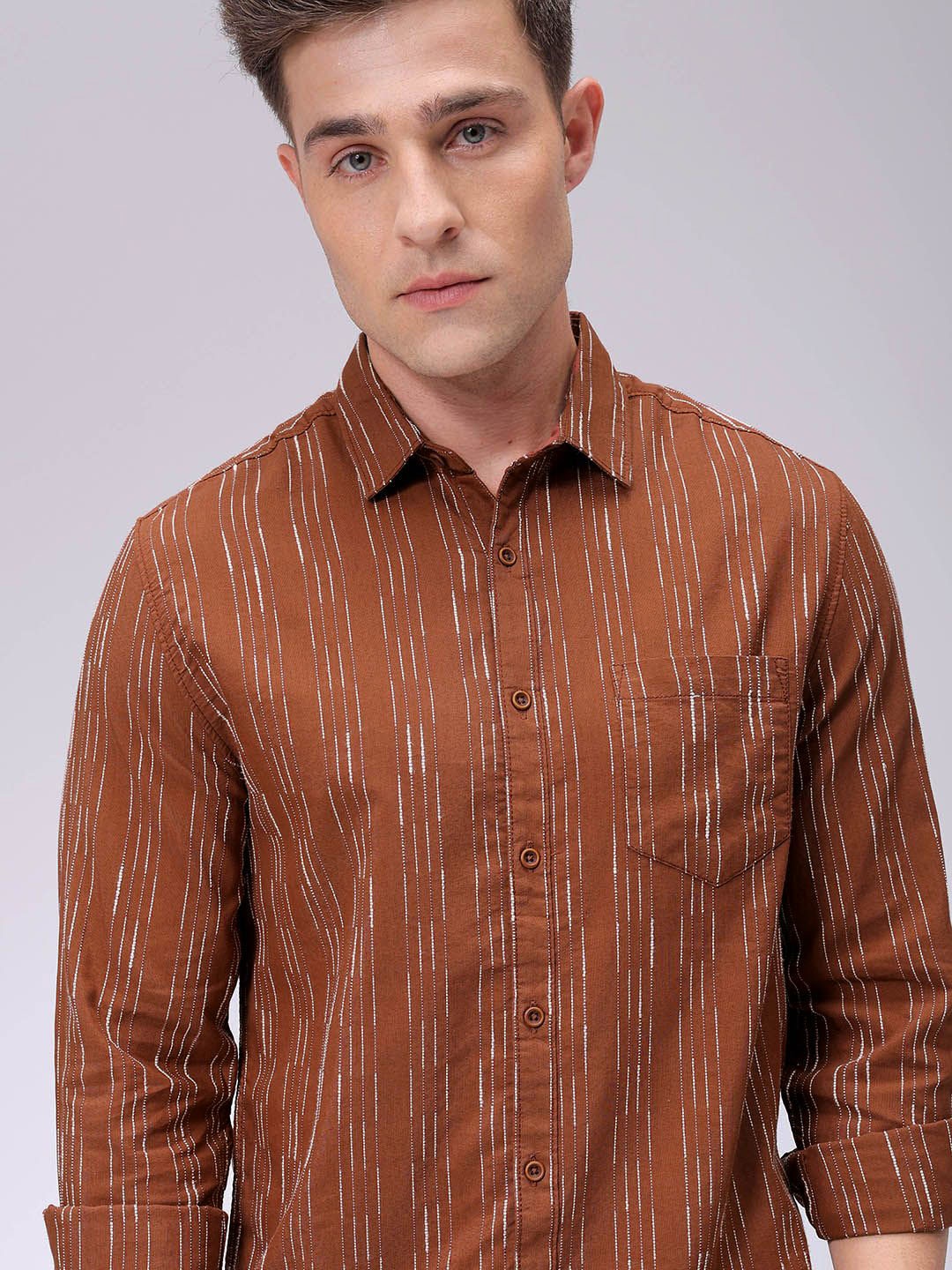 

The Indian Garage Co Men Slim Fit Multi Stripes Opaque Striped Casual Shirt, Maroon