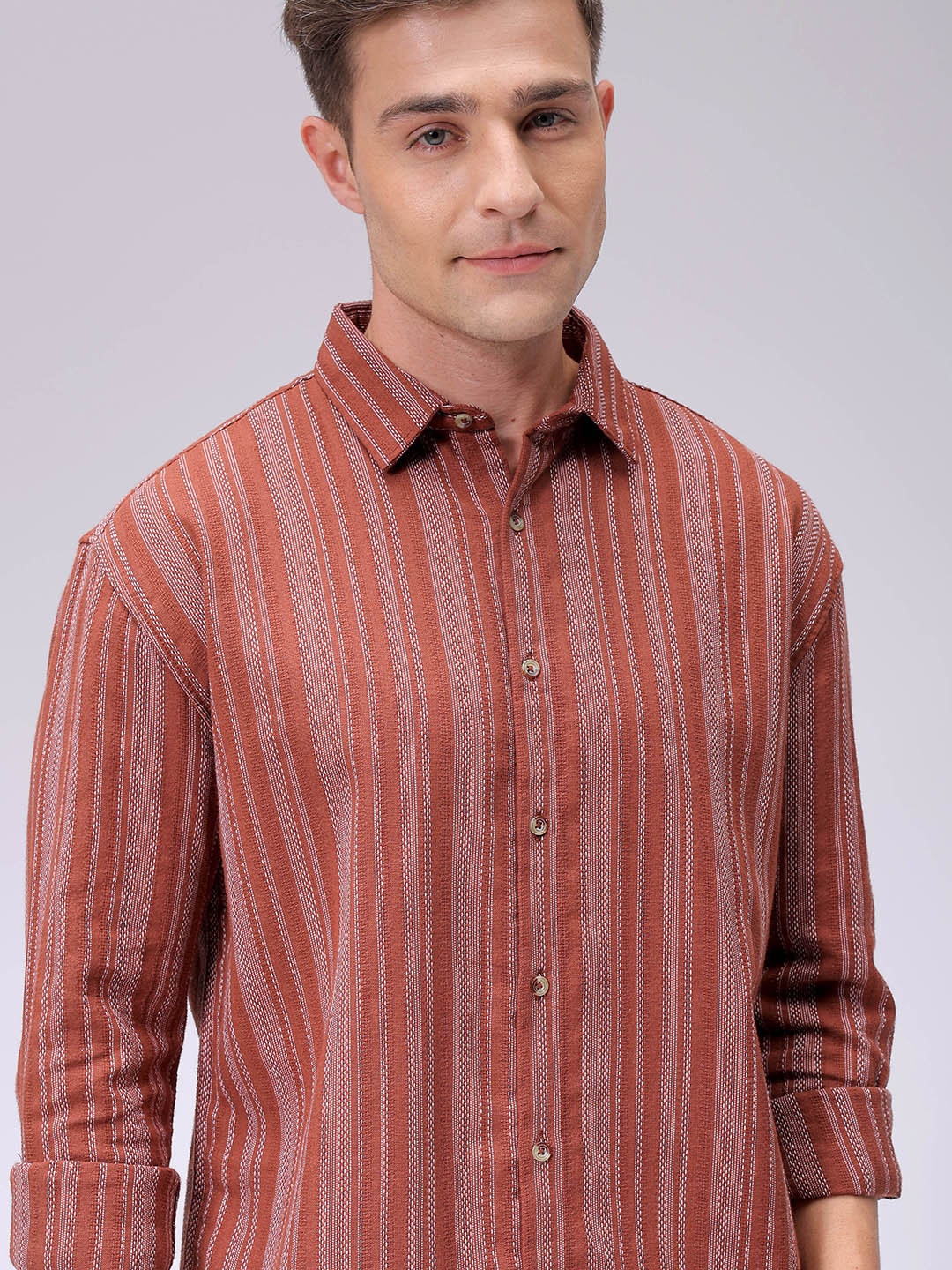 

The Indian Garage Co Men Slim Fit Multi Stripes Opaque Striped Casual Shirt, Rust