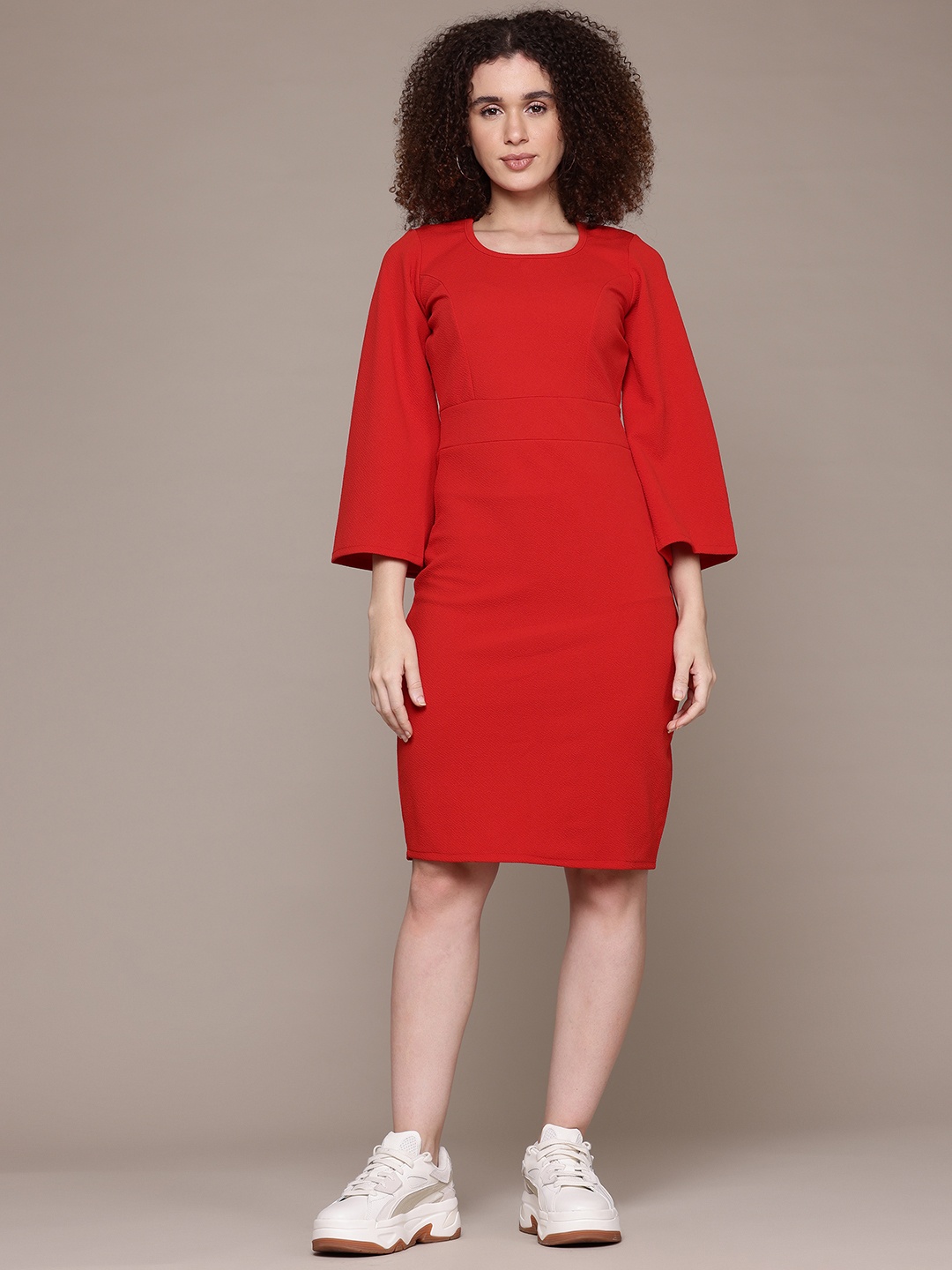 

Roadster Women Bell Sleeve Bodycon Dress, Red