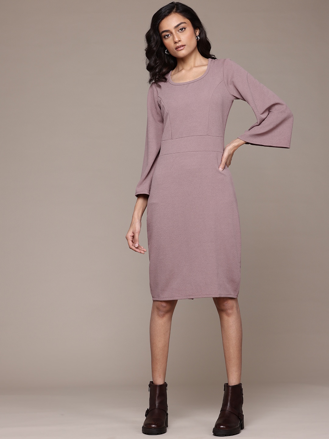 

Roadster Women Bell Sleeve Bodycon Dress, Mauve