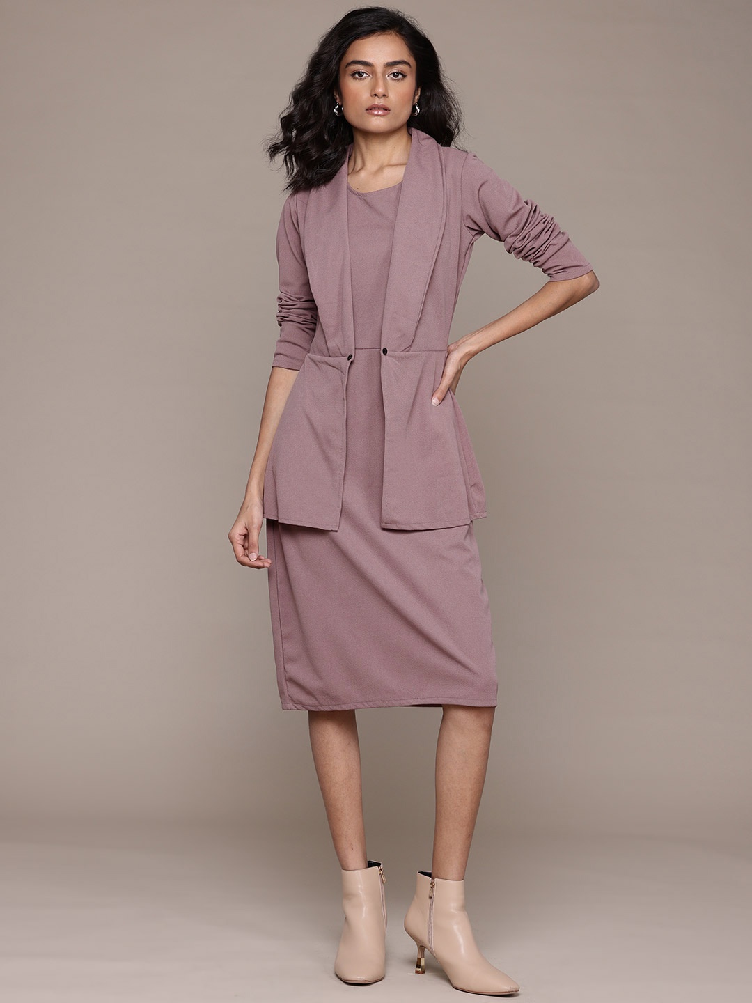 

Roadster Women Bodycon Dress with Coat, Mauve