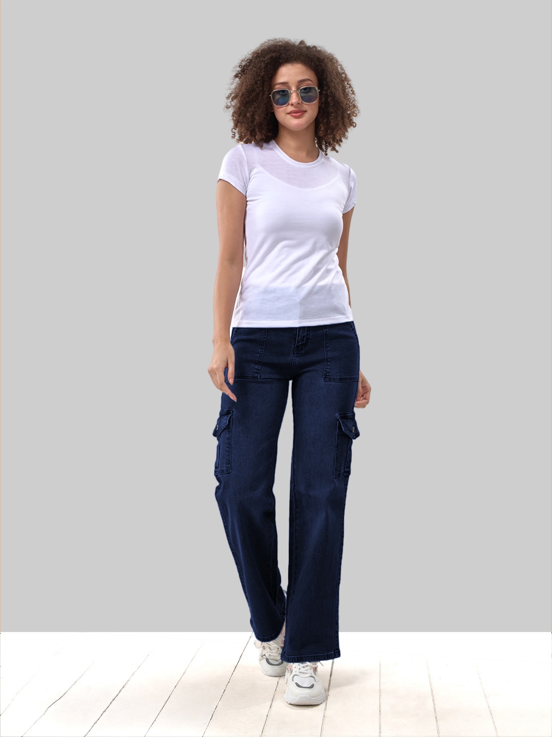 

LYRA Women 6 Pockets Stretchable Cargo Jeans, Blue