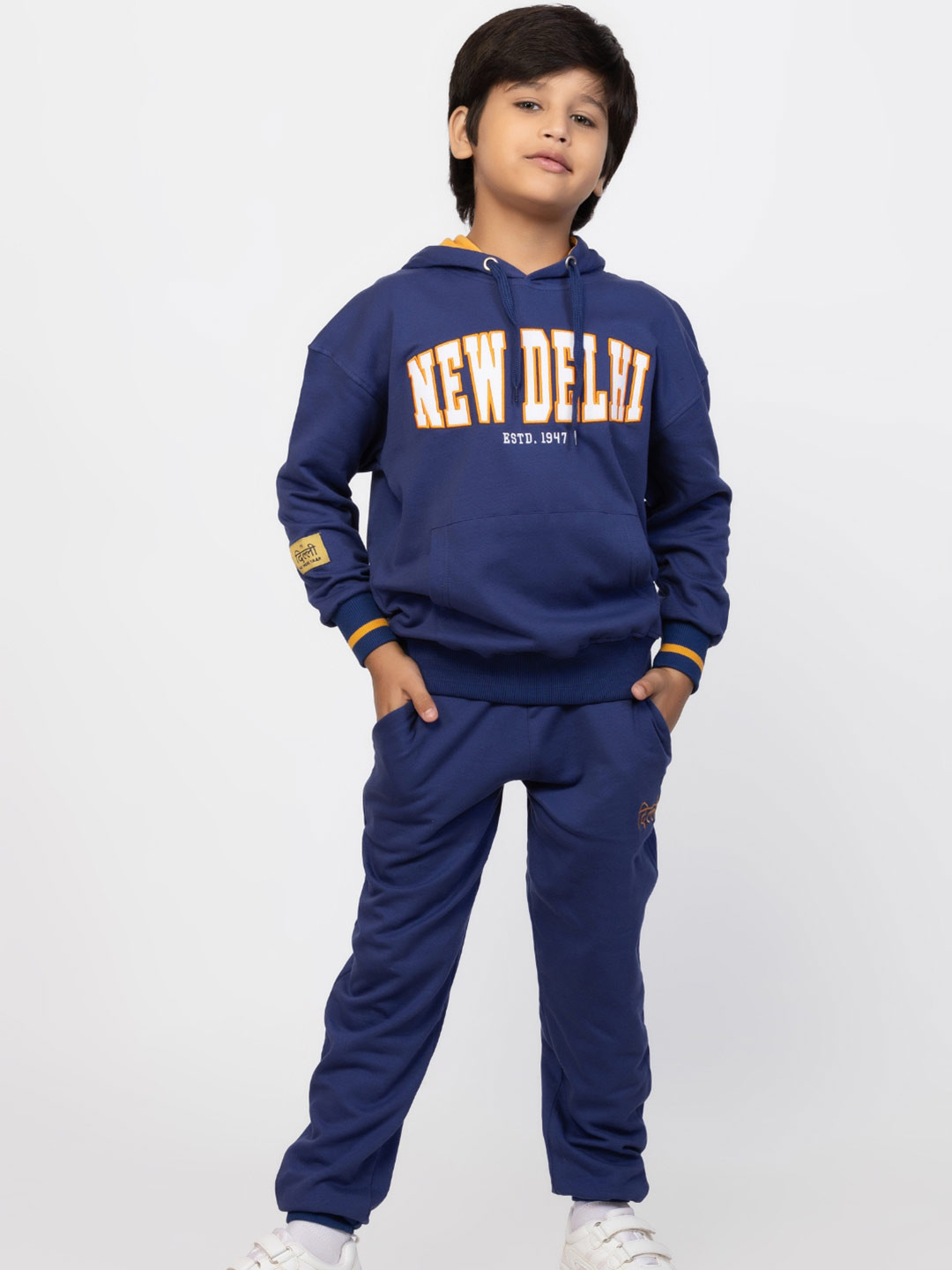 

Nap Chief Kids Unisex Embroidered Pure Cotton Oversized Hooded Sweatshirt With Joggers, Blue