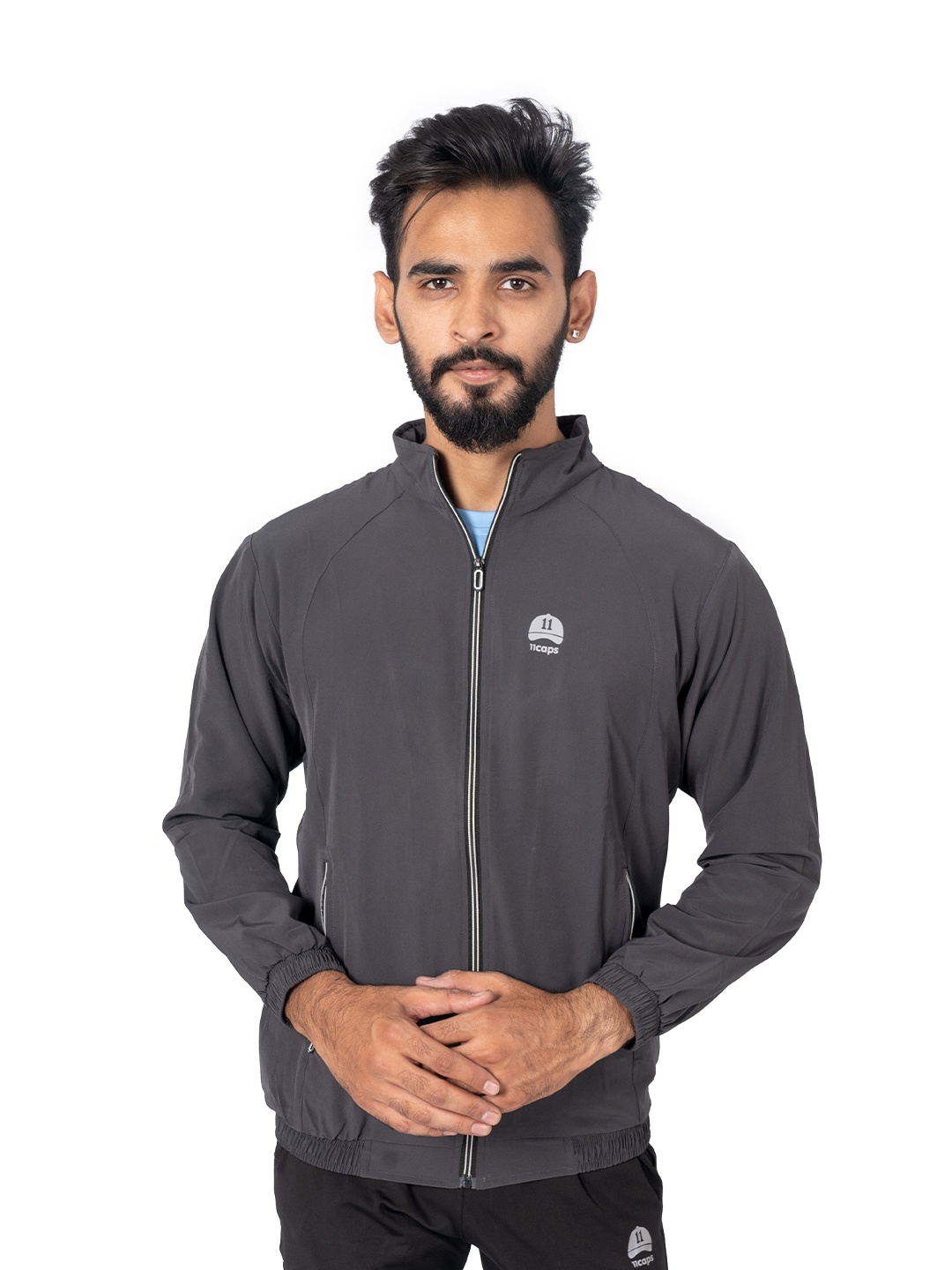 

11Caps Men Windcheater Training or Gym Sporty Jacket, Grey