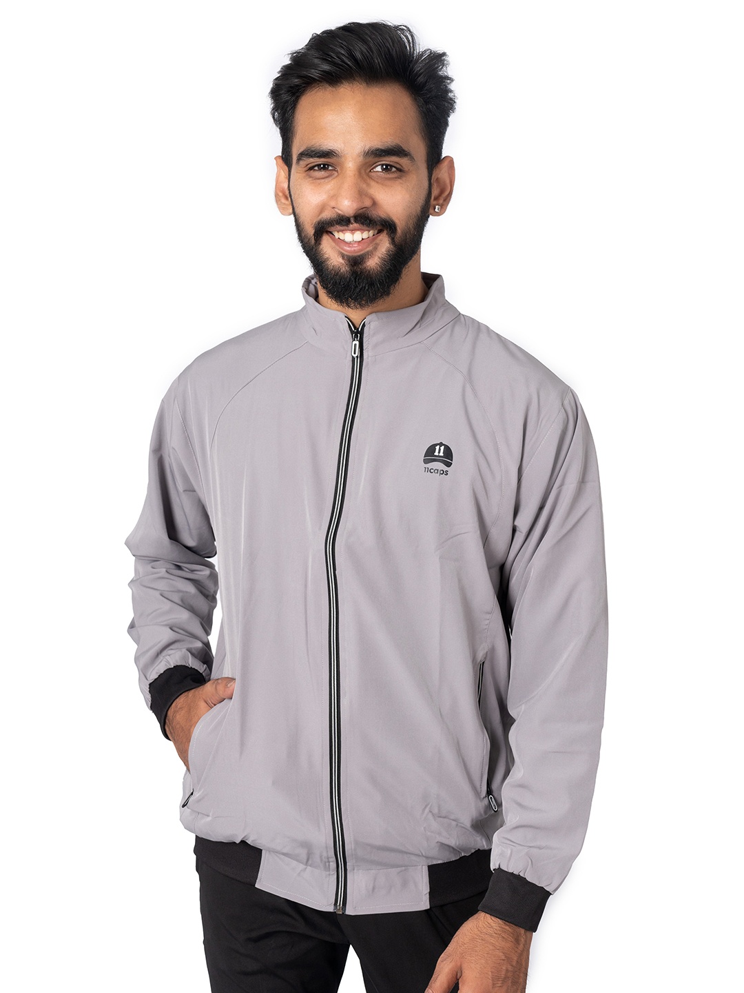 

11Caps Men Windcheater Training or Gym Sporty Jacket, Grey