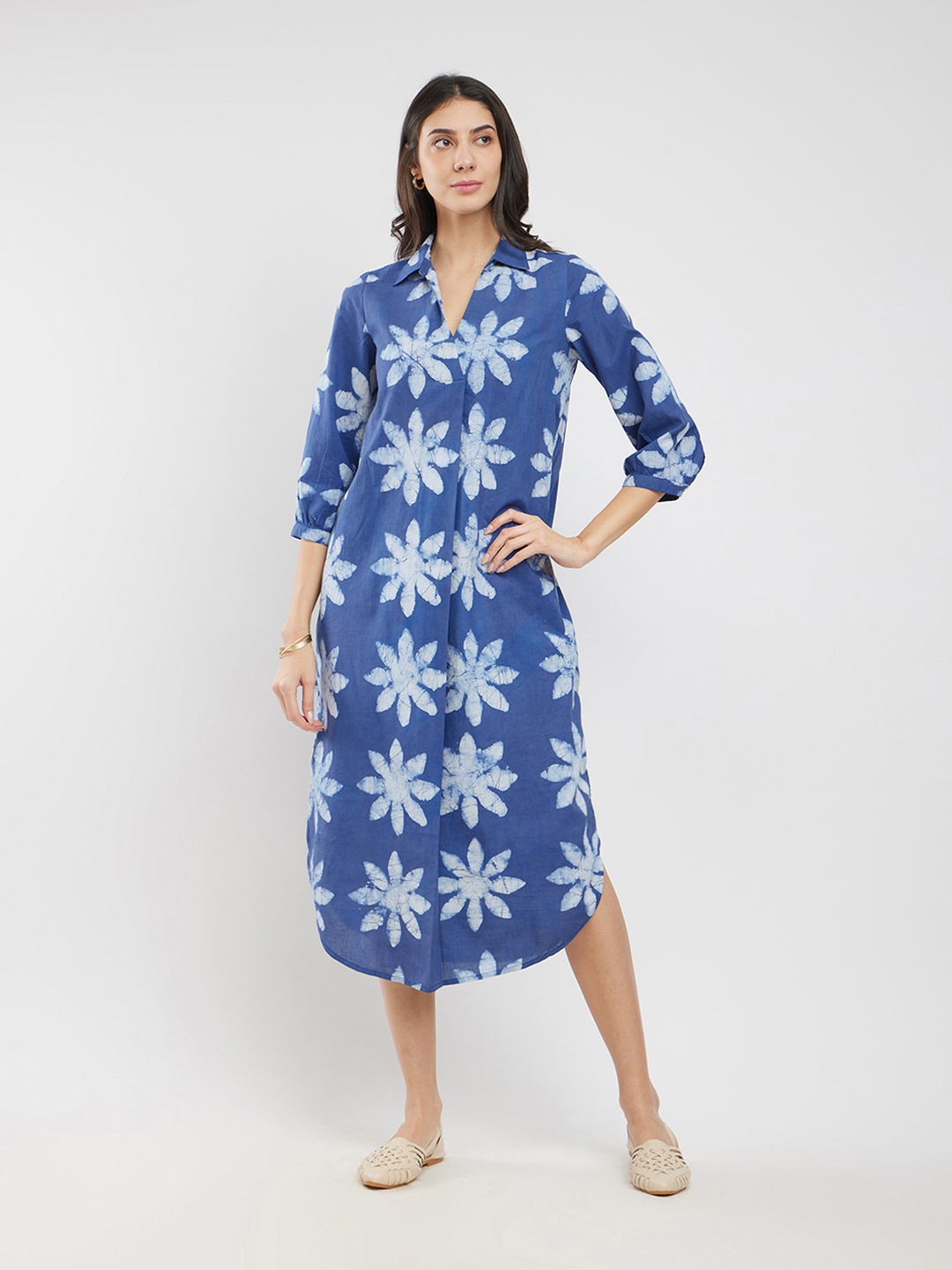

Pink Fort Floral Print A-Line Midi Dress, Blue