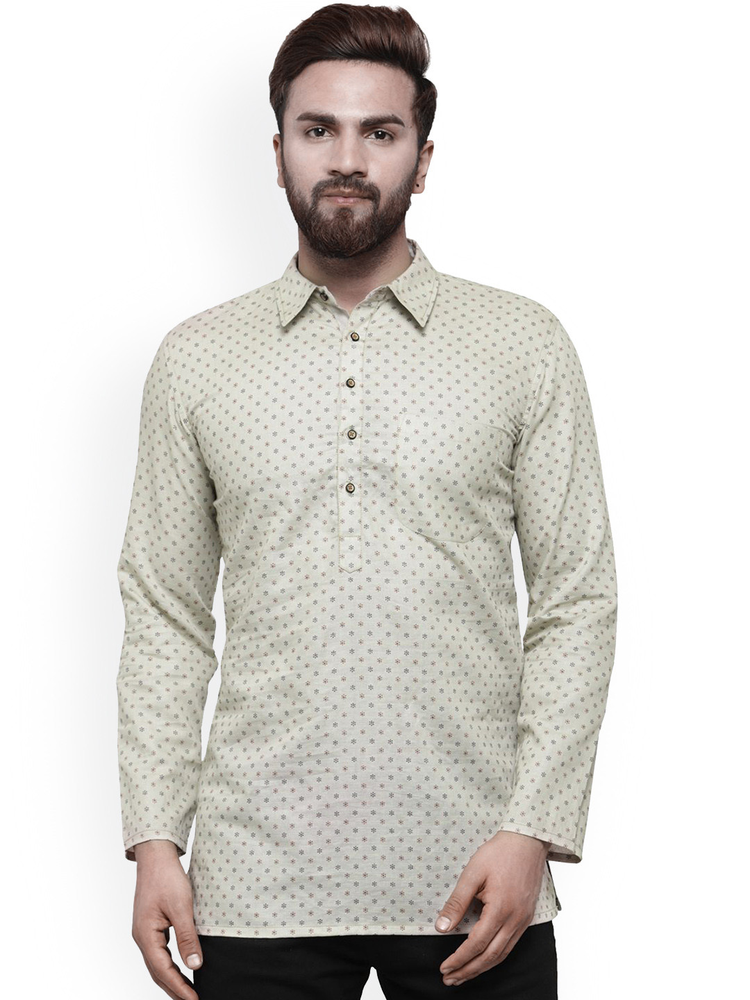 

ARCHATTIRE Men Geometric Embroidered Thread Work Kurta, Beige
