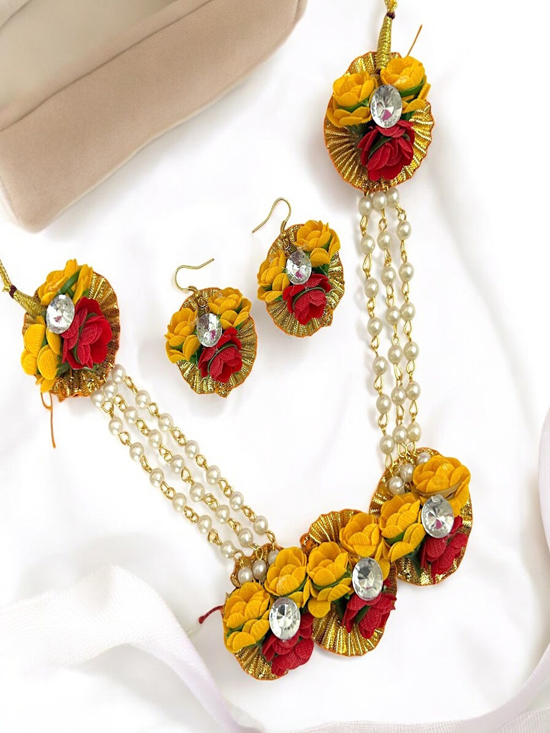 

AccessHer Floral Haldi Jewellery Set, Yellow