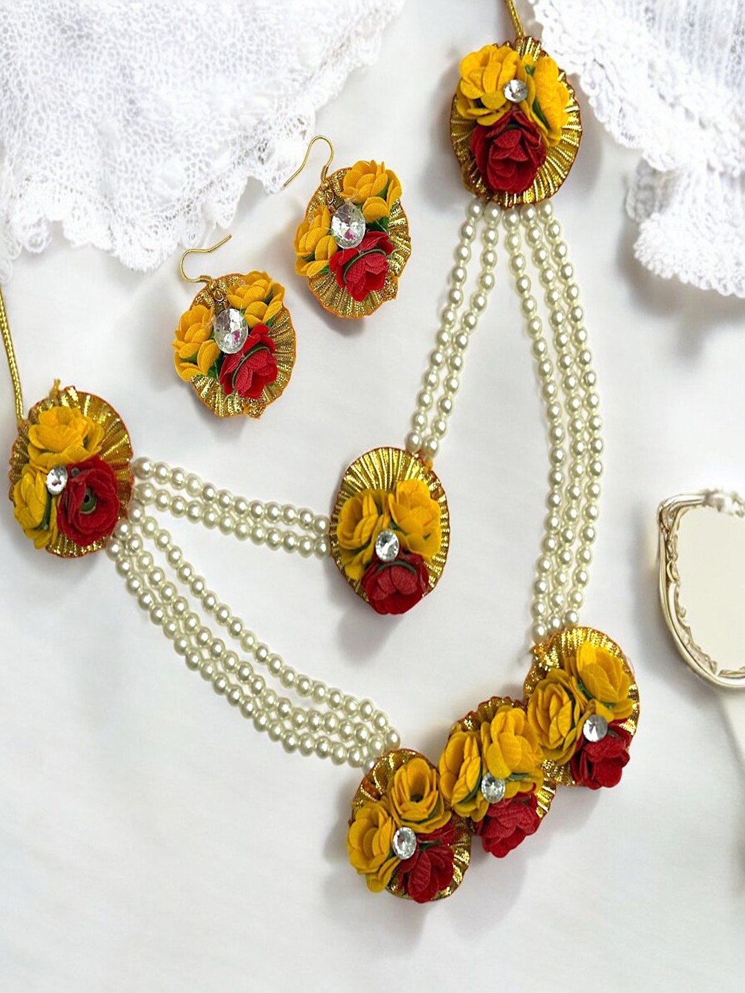 

AccessHer Floral Haldi Jewellery Set, Yellow