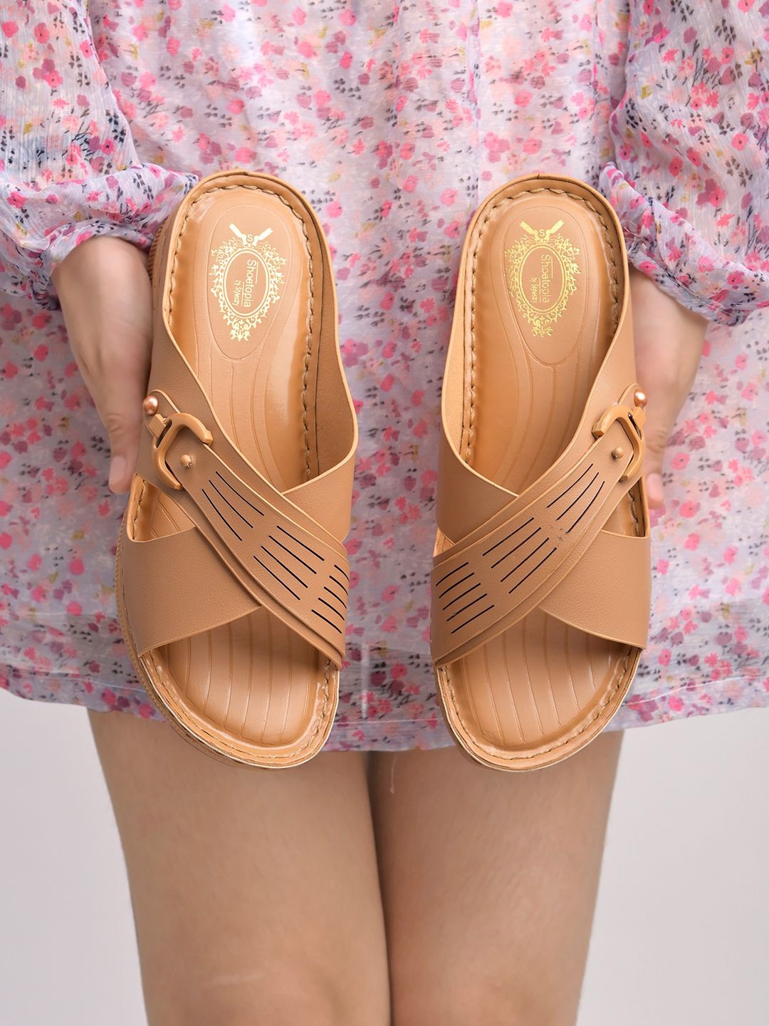 

Shoetopia Girls Wedge Sandals with Laser Cuts, Tan