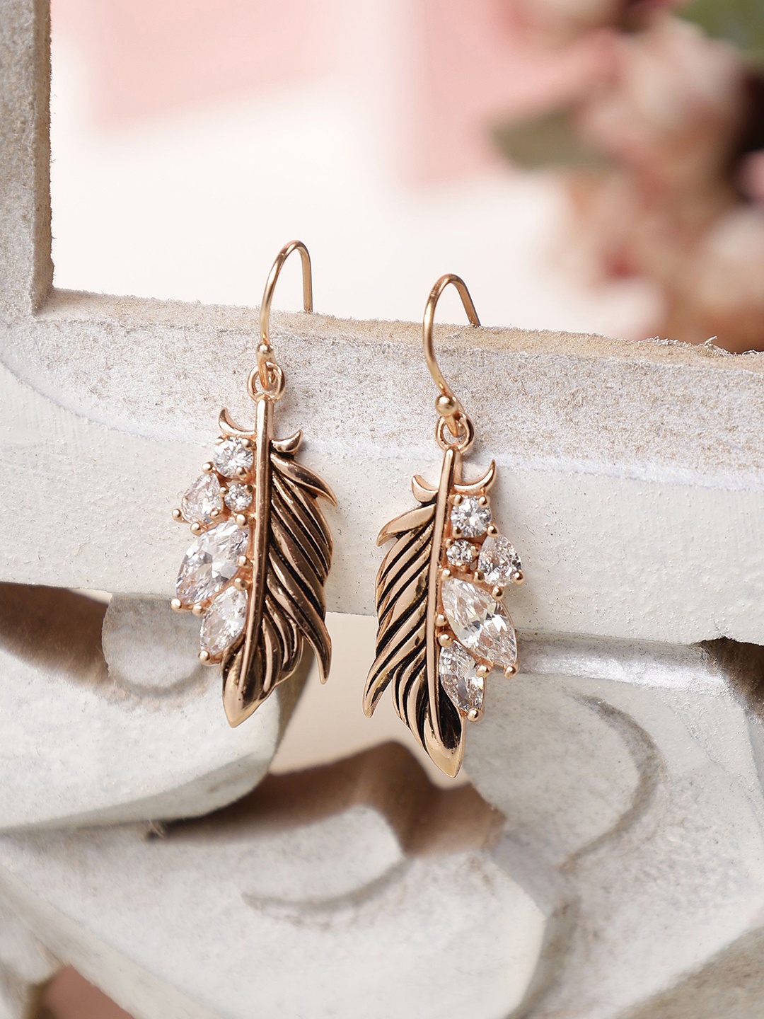 

DIAVO Rose Gold Plated 925 Sterling Silver CZ Studded Contemporary Drop Earrings
