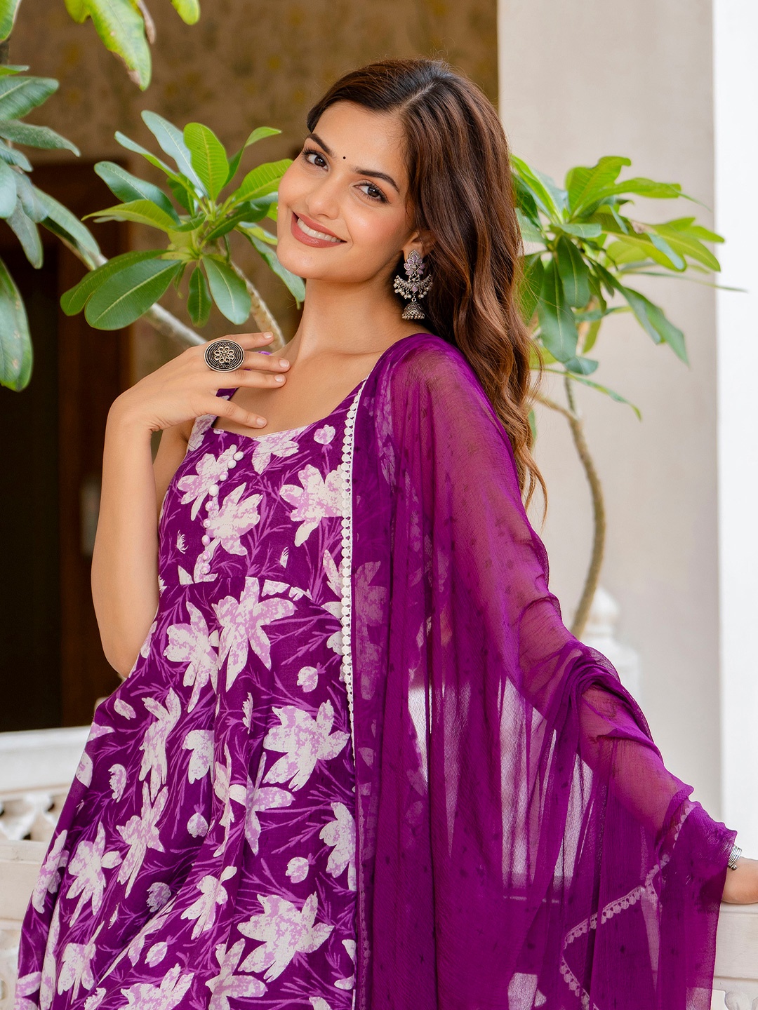 

EthniFlair Women Floral Printed Floral Anarkali Kurta, Purple