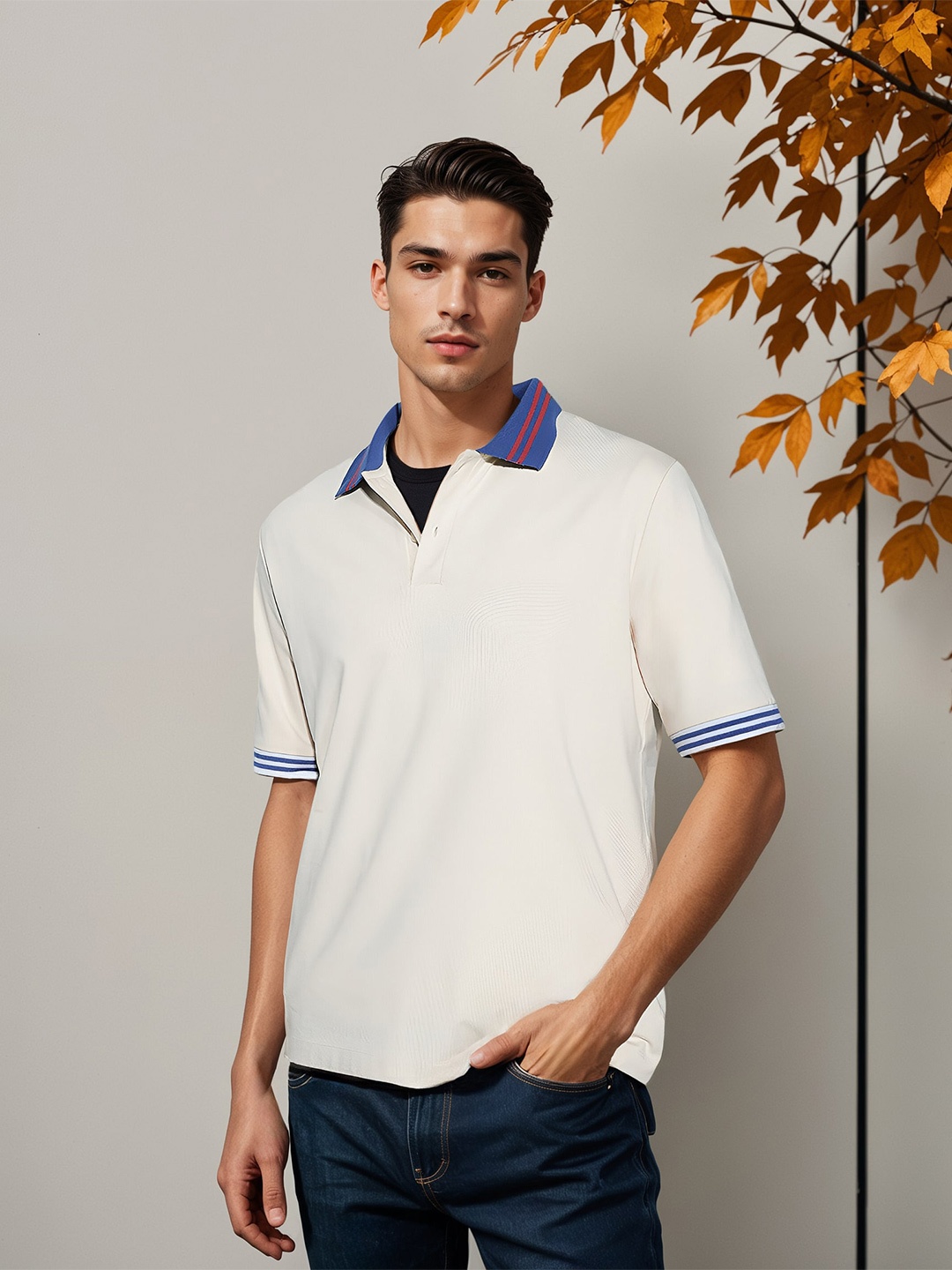 

H&M Half Sleeve Cotton Polo T-Shirt, Off white