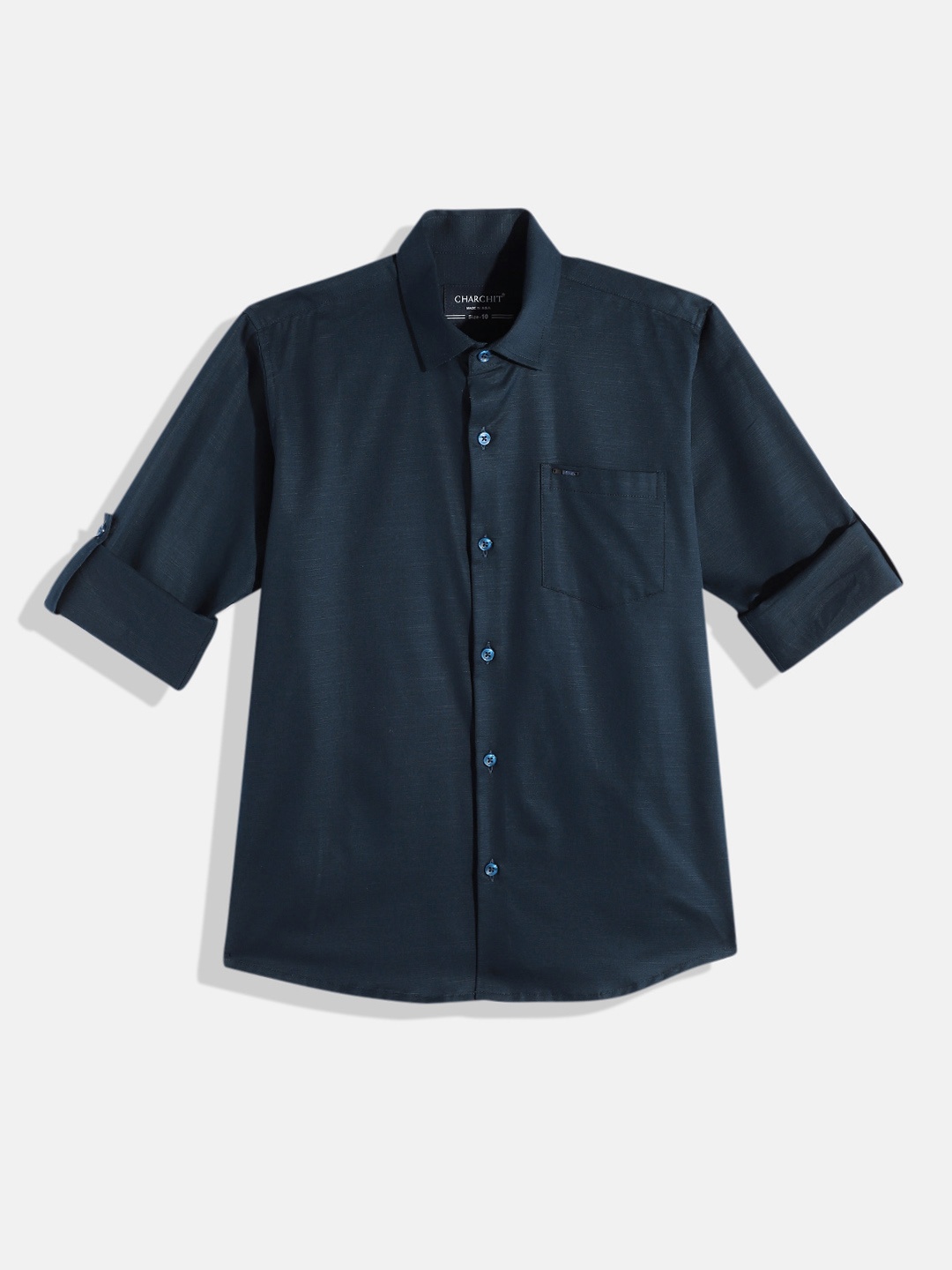 

CHARCHIT Boys Comfort Pure Cotton Casual Shirt, Navy blue